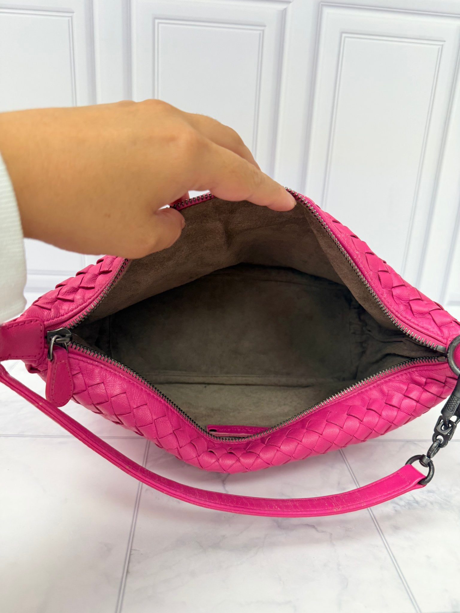 Bottega Veneta Pink Intrecciato Leather Shoulder Bag