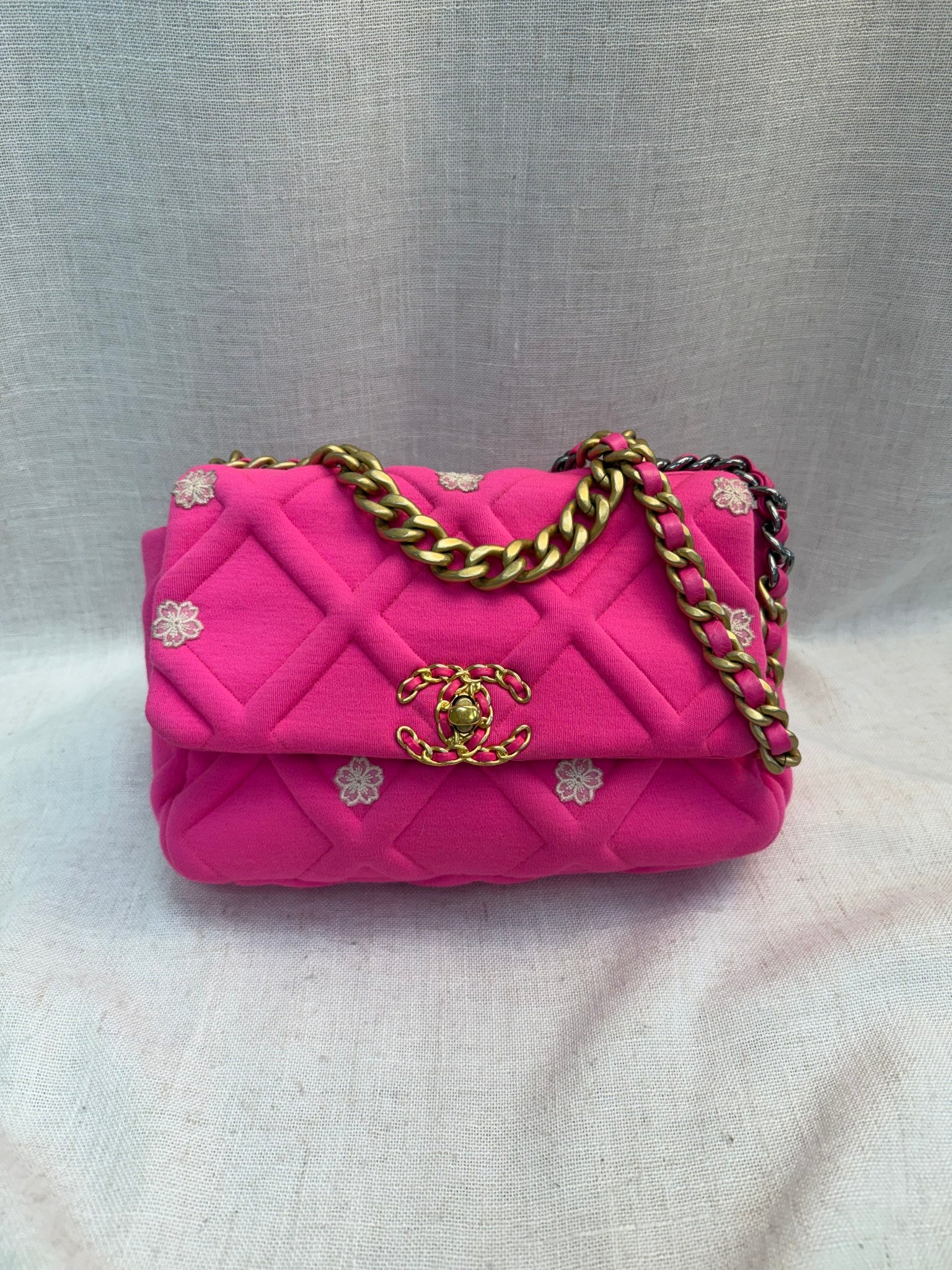 Chanel Neon Pink Jersey Chanel 19 Flap Bag