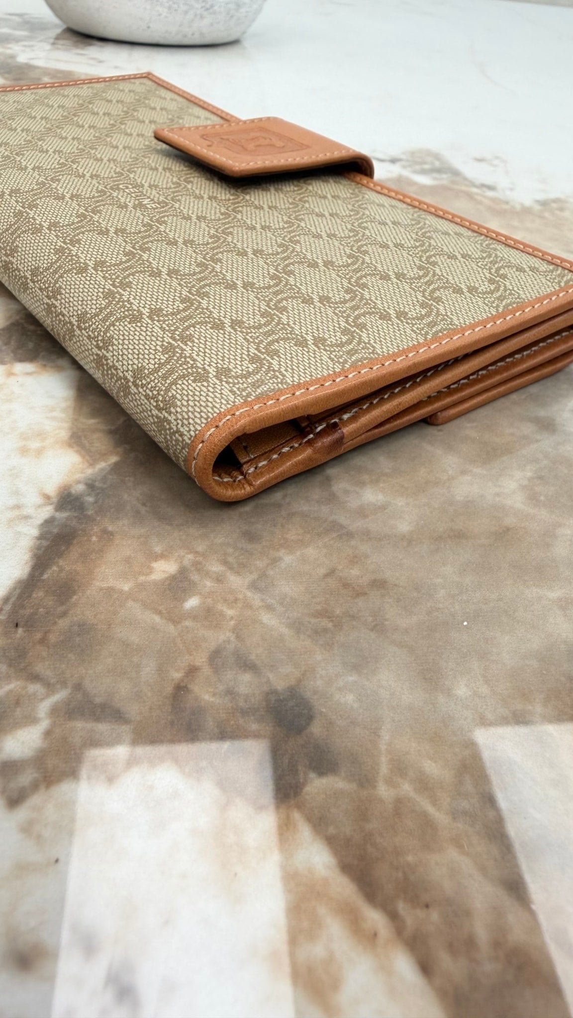Celine Beige Macadam Coated Canvas Long Wallet