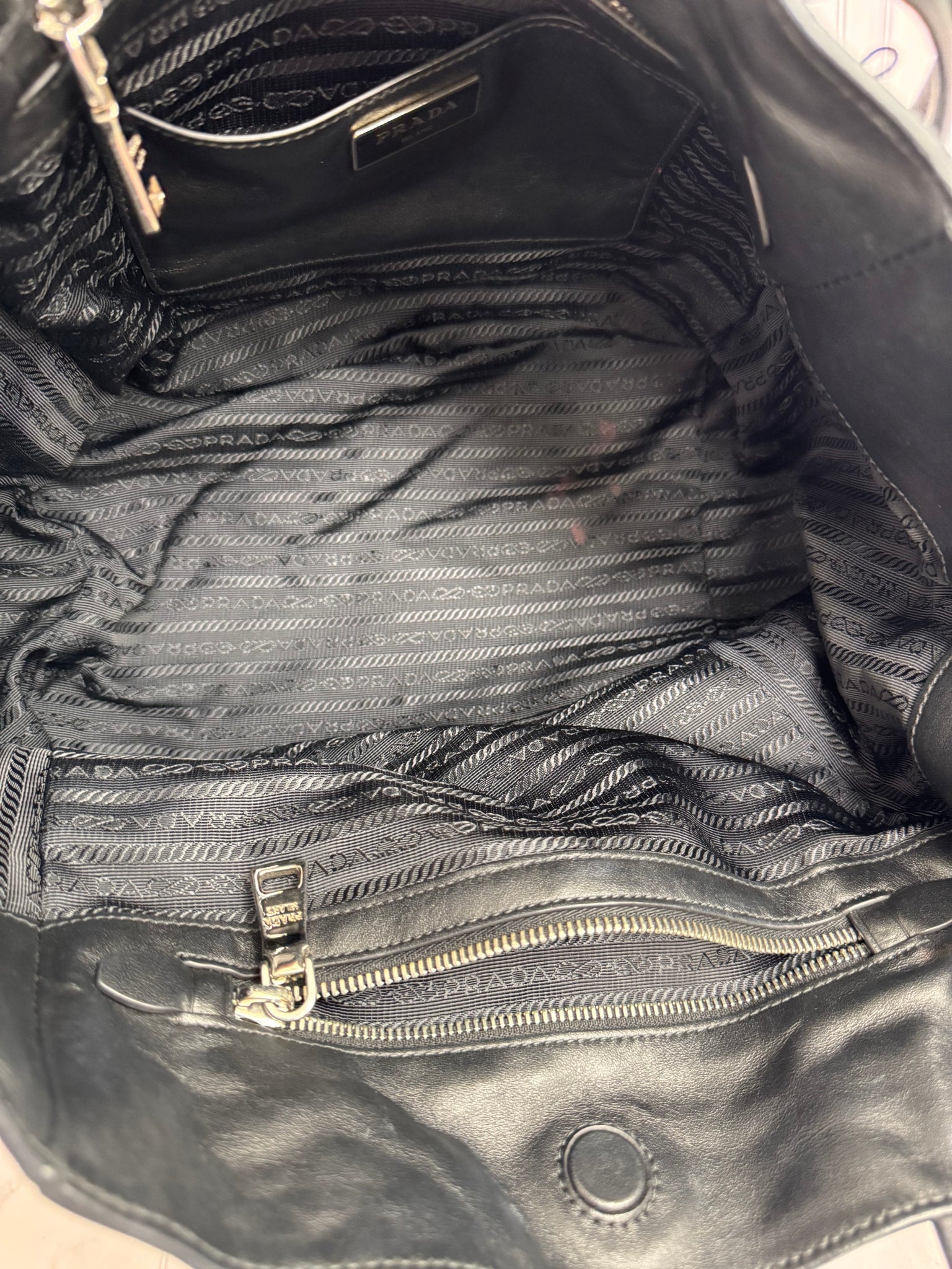 Prada Green And Black Leather Tote Bag