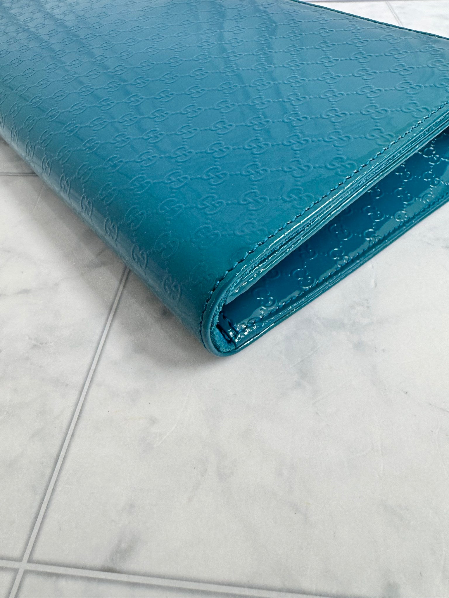 Gucci Turquoise Microguccissima Patent Leather Broadway Clutch Bag