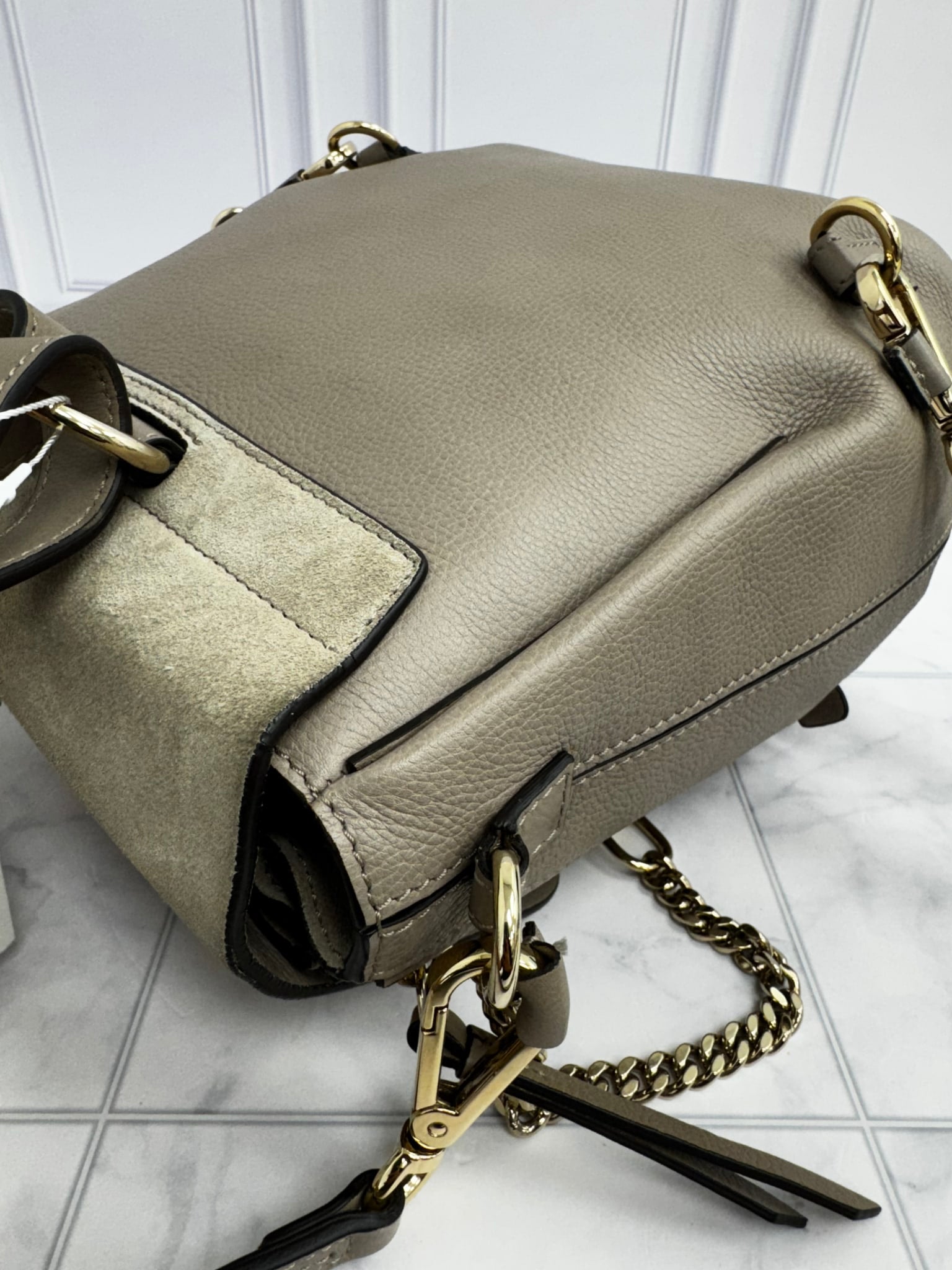 Chloe Taupe Grained Leather Small Faye Backpack
