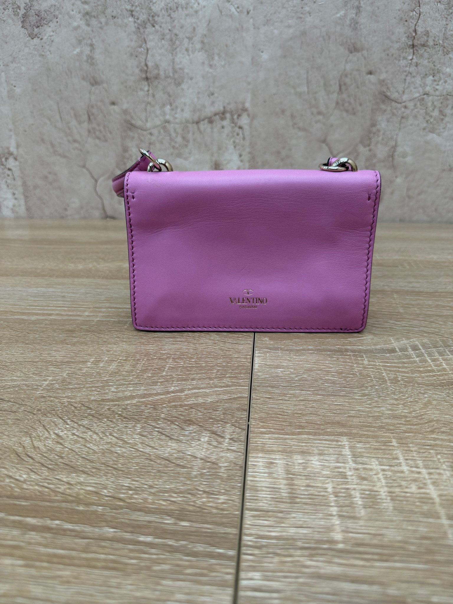 Valentino Pink Leather Rockstud Va Va Voom Shoulder Clutch