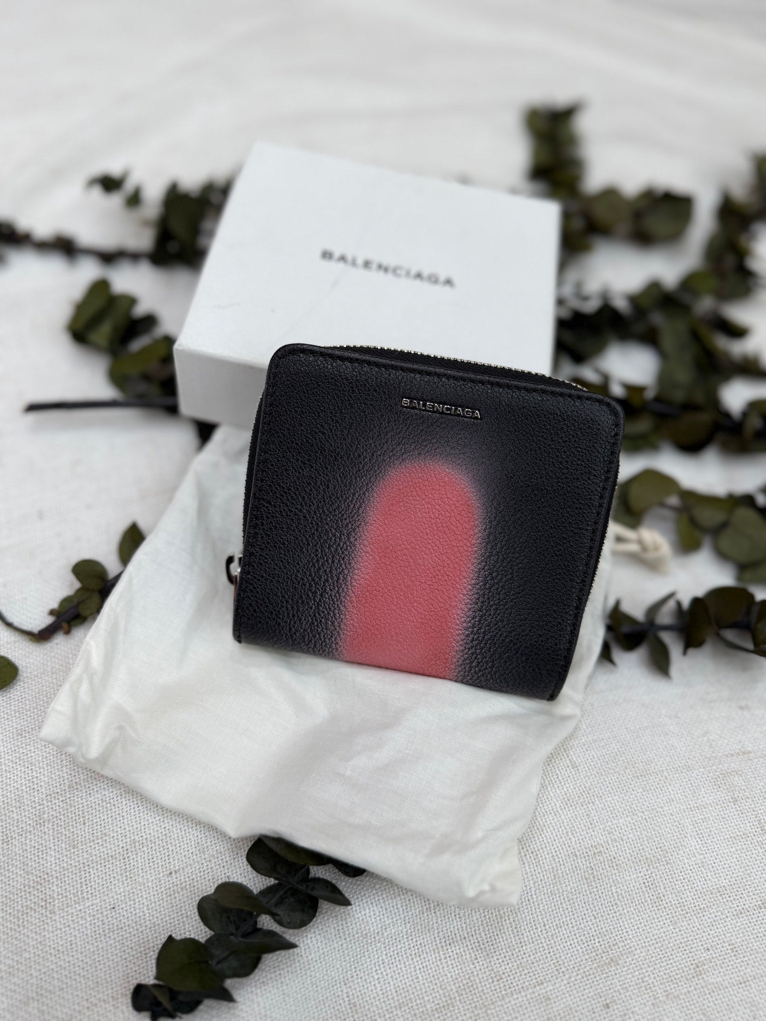 Balenciaga Black & Pink Spray Effect Compact Zippy Wallet