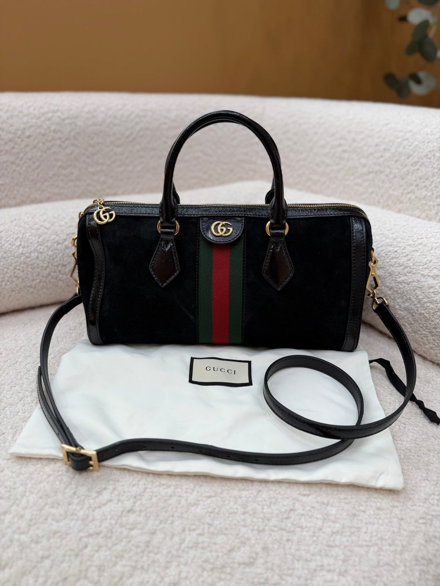 Gucci Black Suede Sherry Line Boston Bag