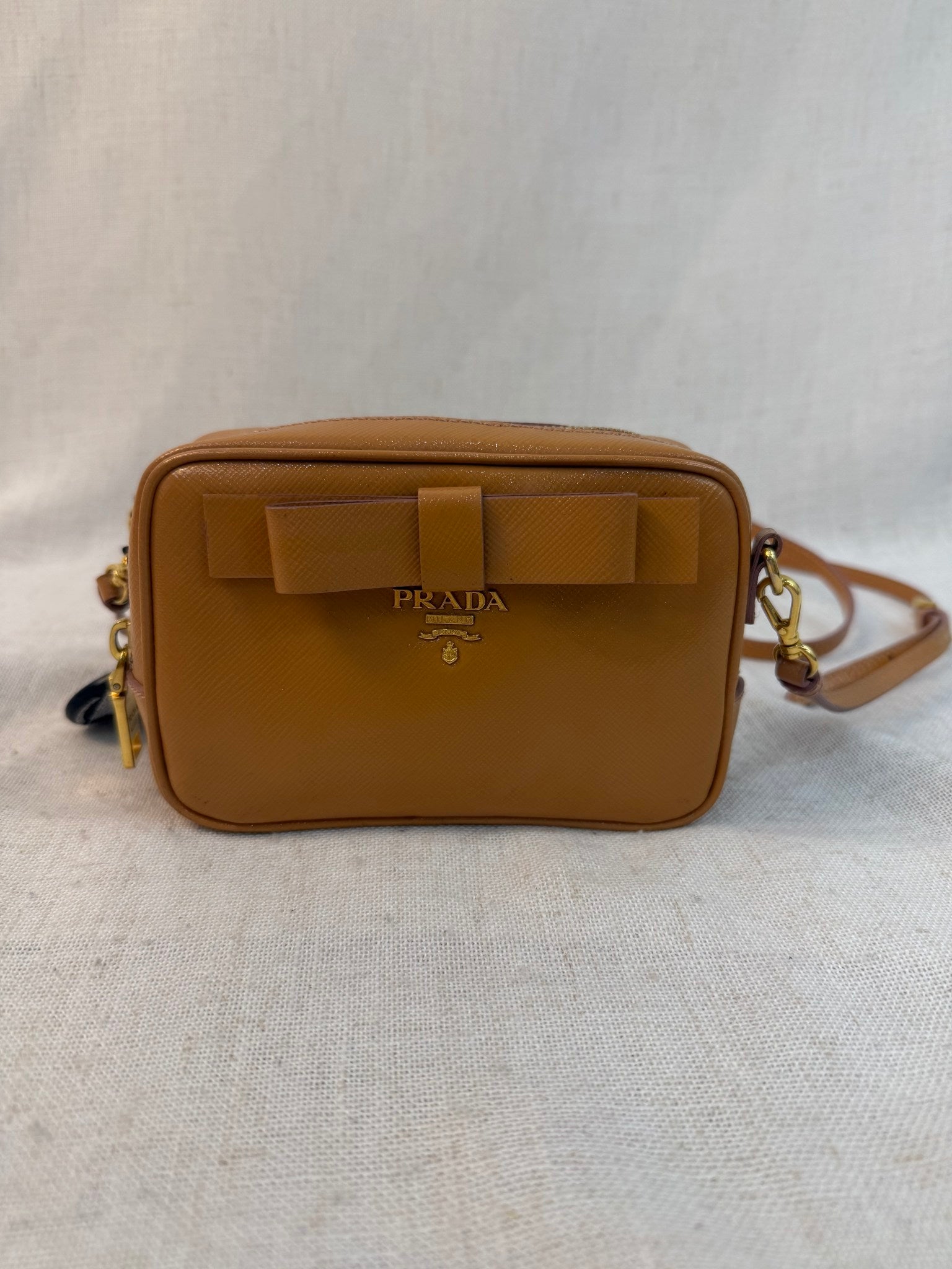 Prada Tan Saffiano Leather Box Crossbody Bag