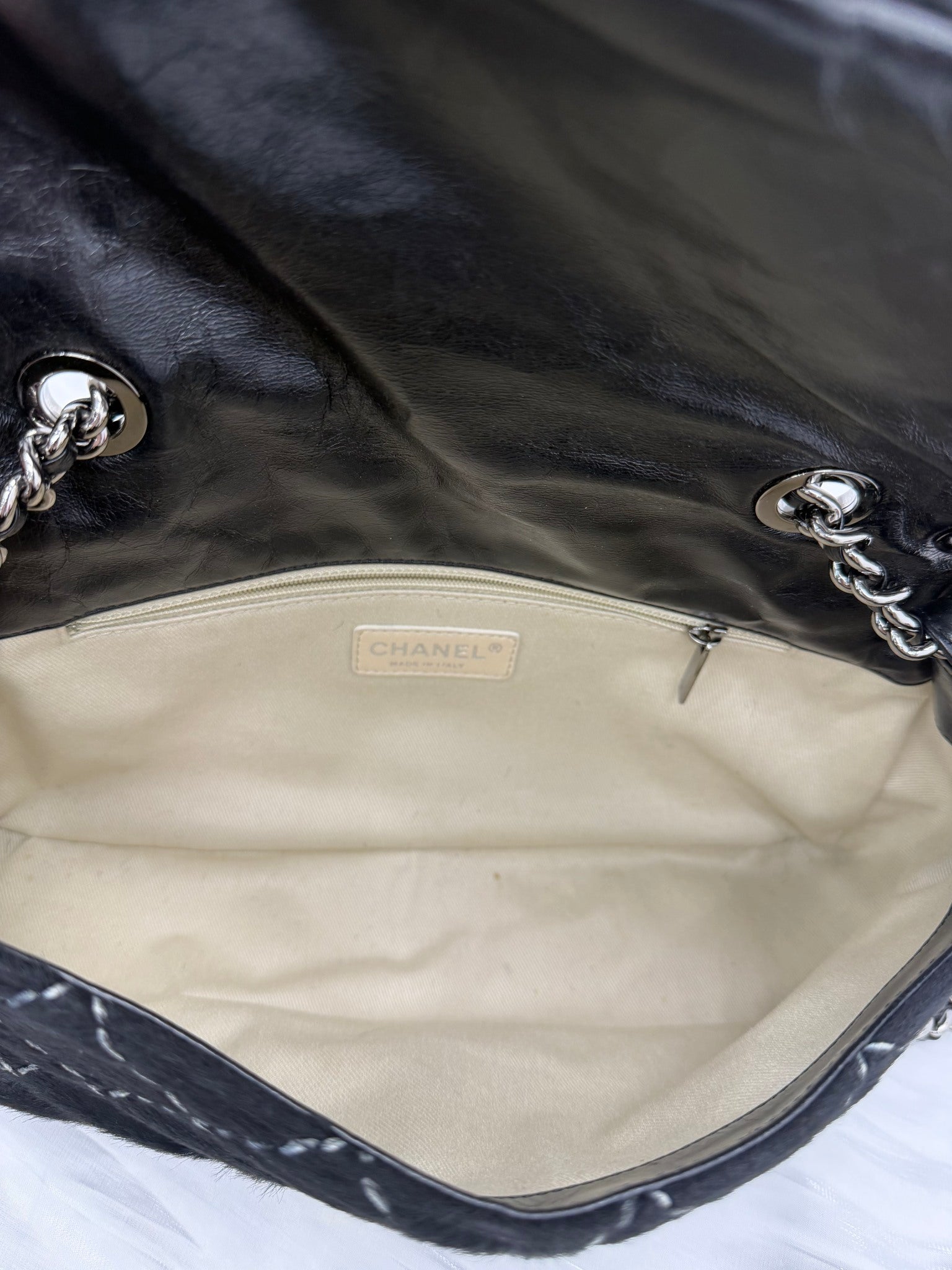 Chanel Black Ponyhair & Leather Stitched Medium Single Flap Bag