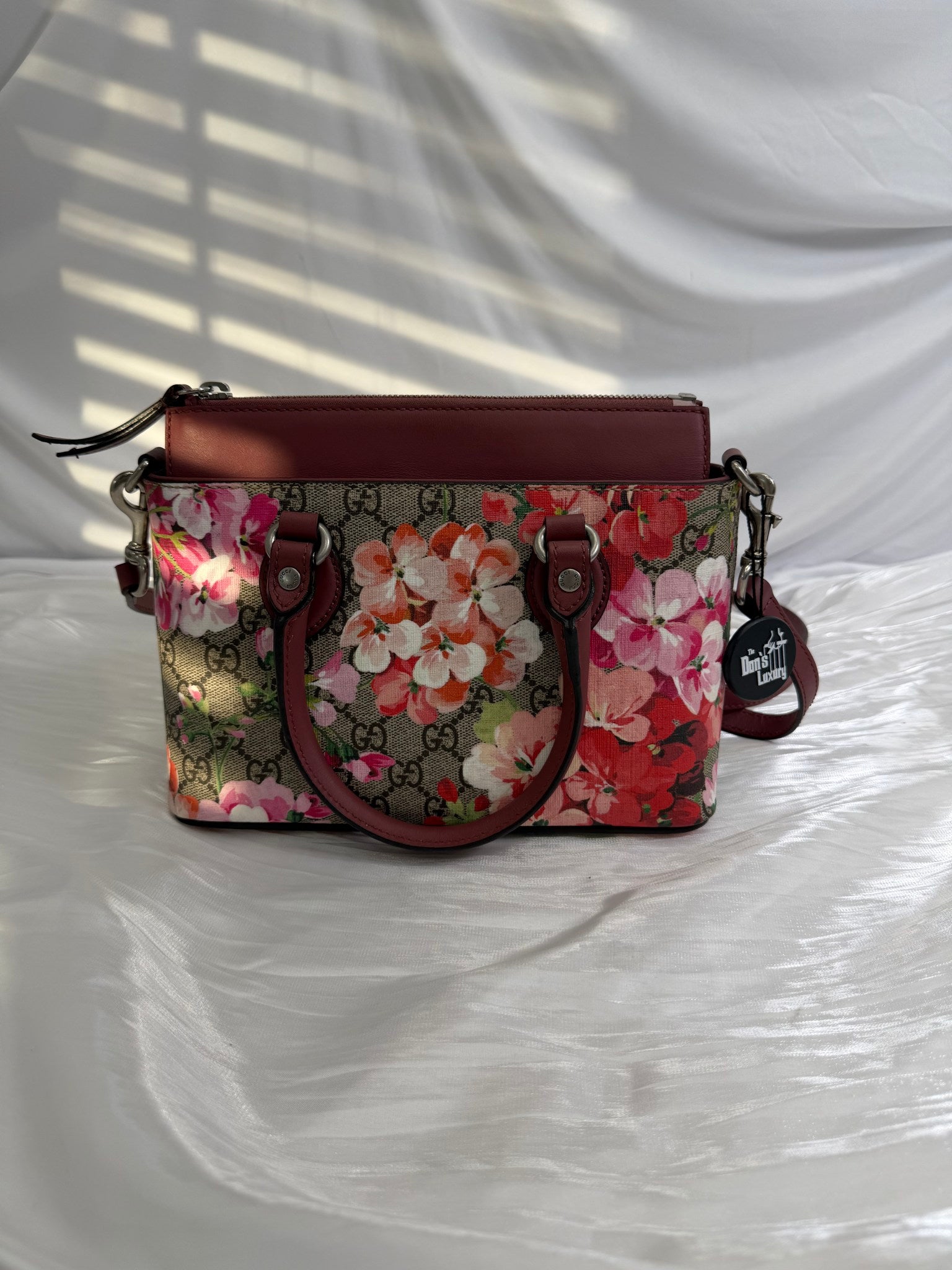 Gucci GG Pink Blooms Mini Zip Top Tote Bag