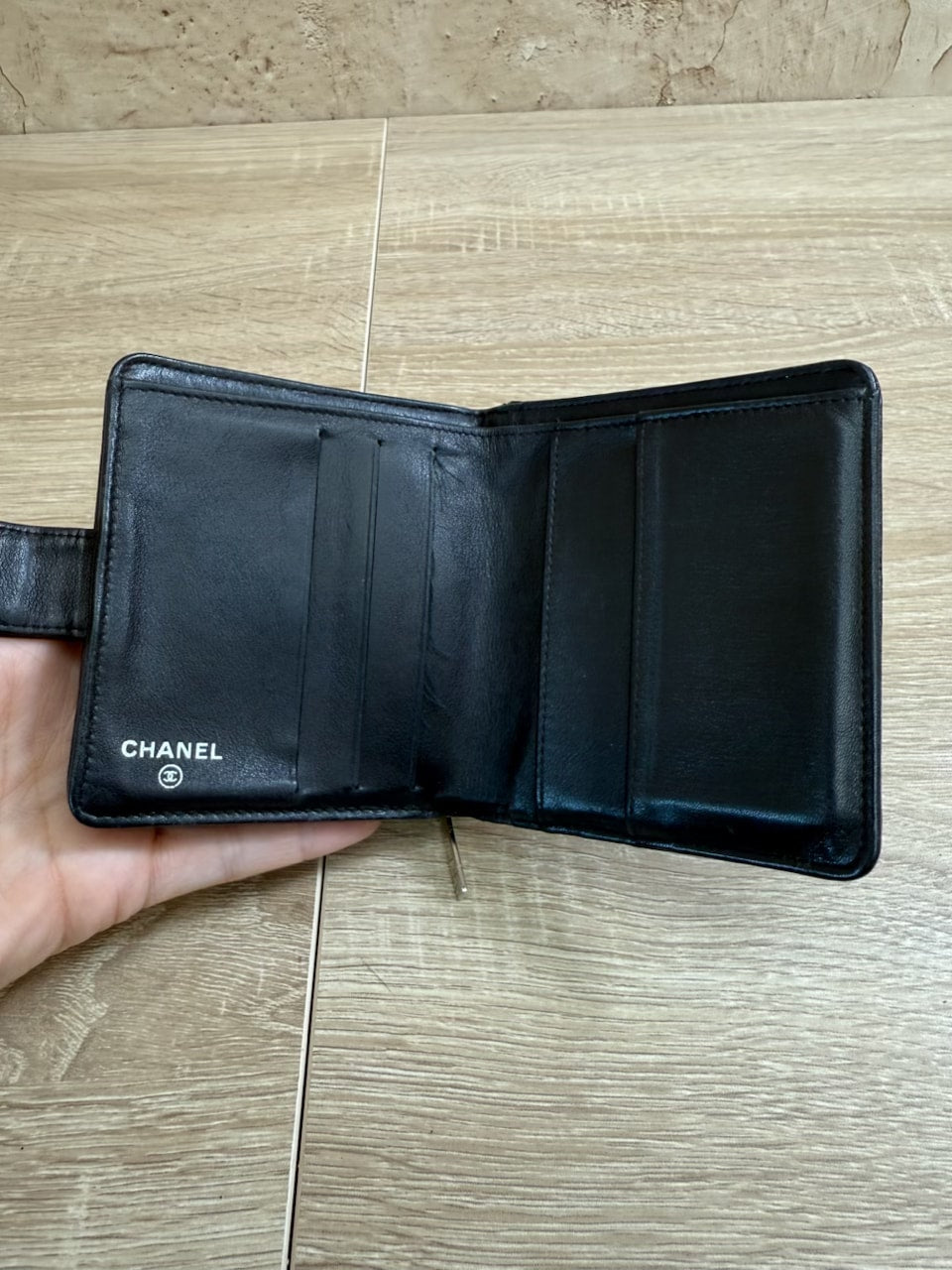 Chanel Black Patent Leather Zippy Compact Wallet
