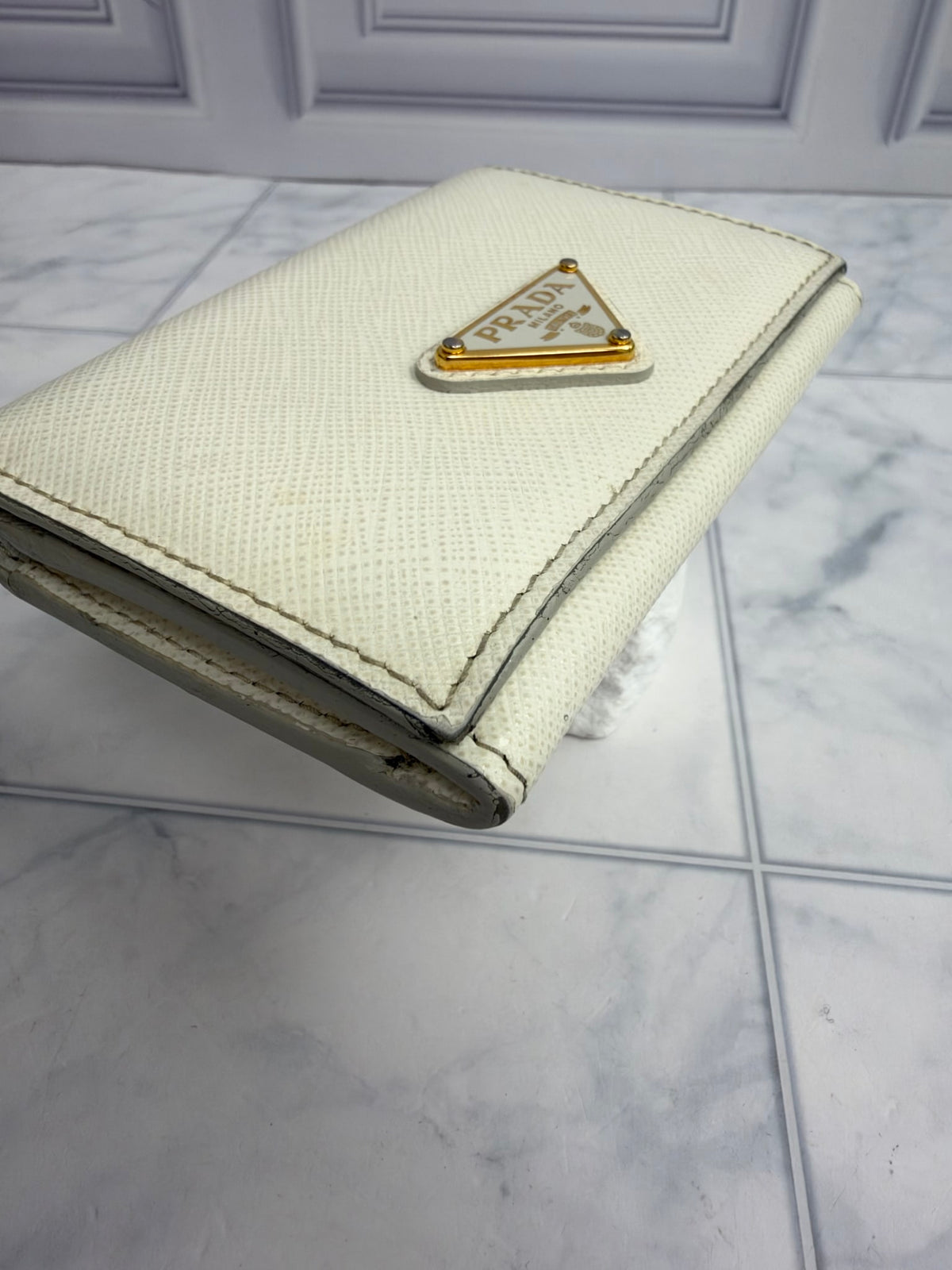 Prada White Saffiano Leather Card Case
