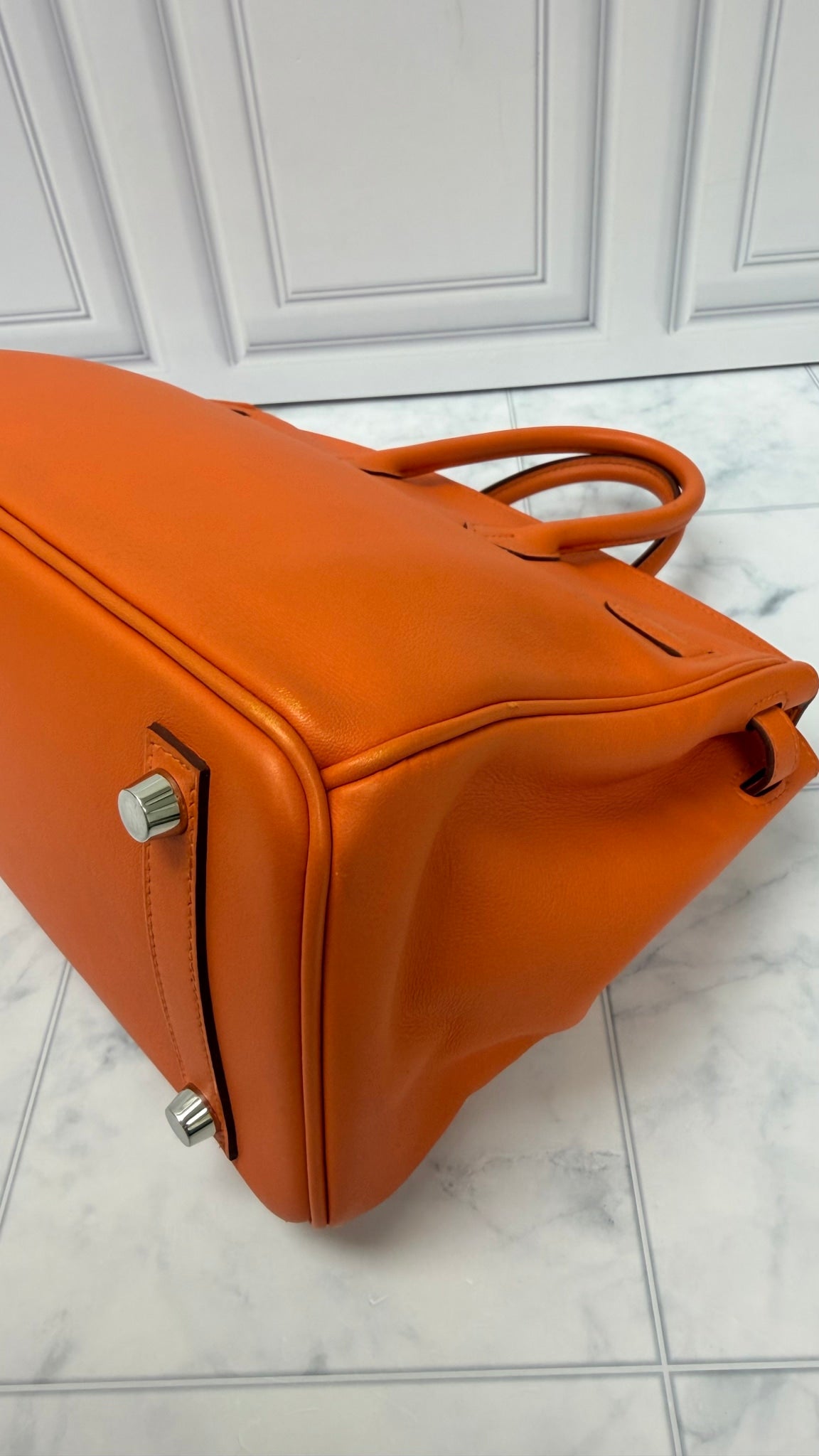 Hermes Orange Swift Leather Birkin 25 with Multicolor Silk Twilly