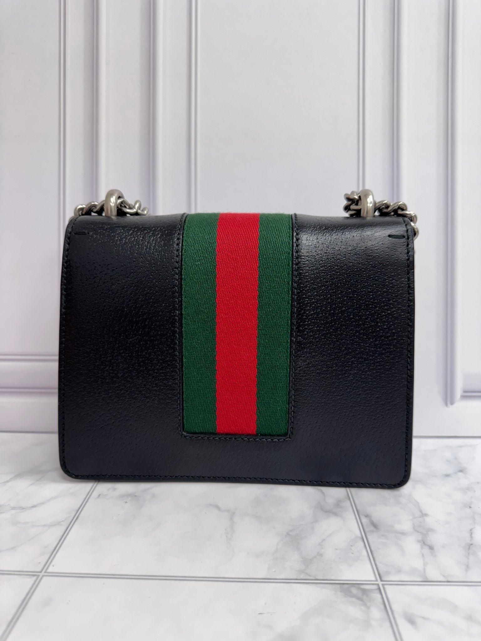 Gucci Black Leather Web Dionysus Mini Shoulder Bag