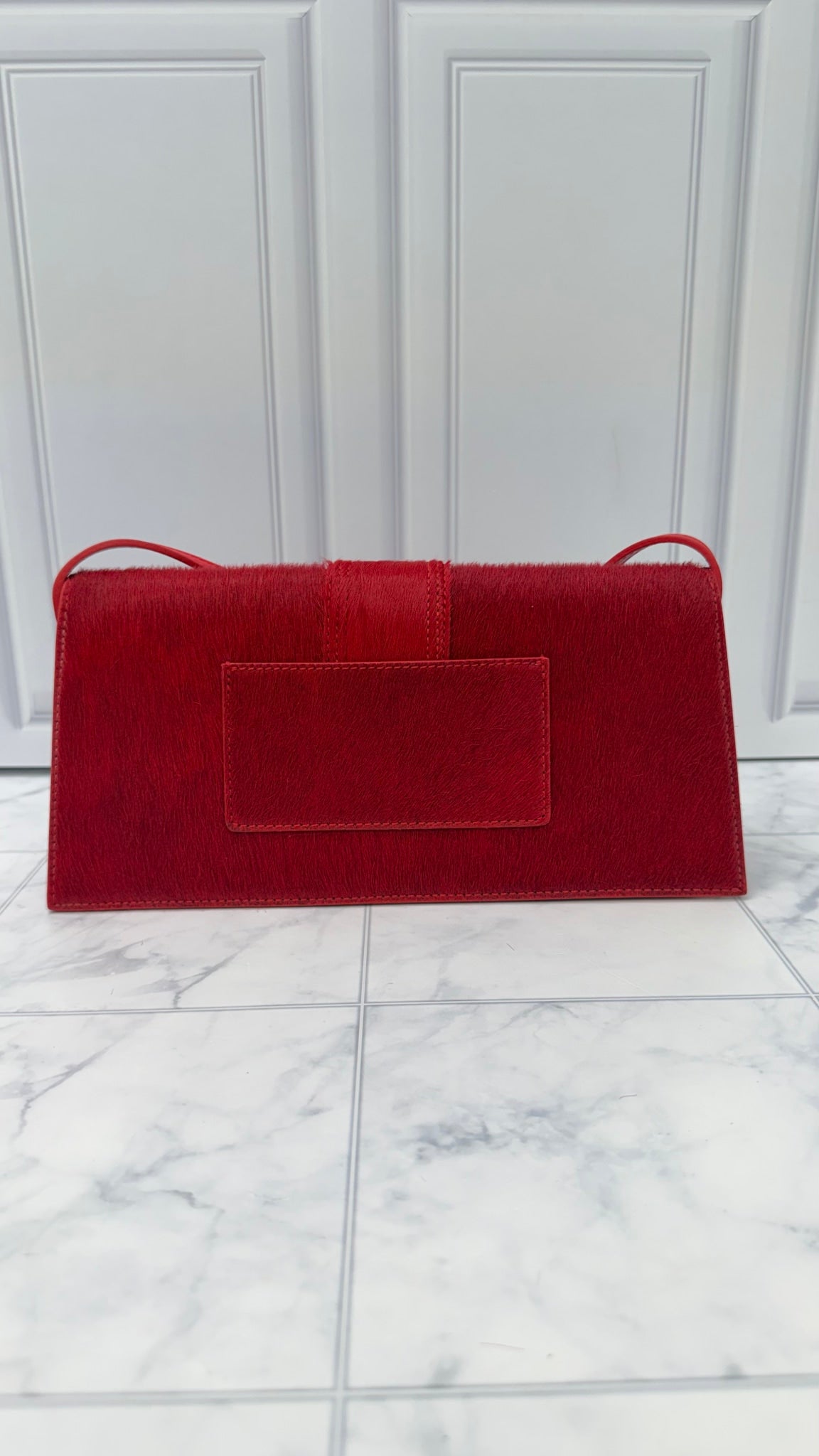 BRAND NEW - Jacquemus Red Pony Hair Le Bambino Long Shoulder Bag