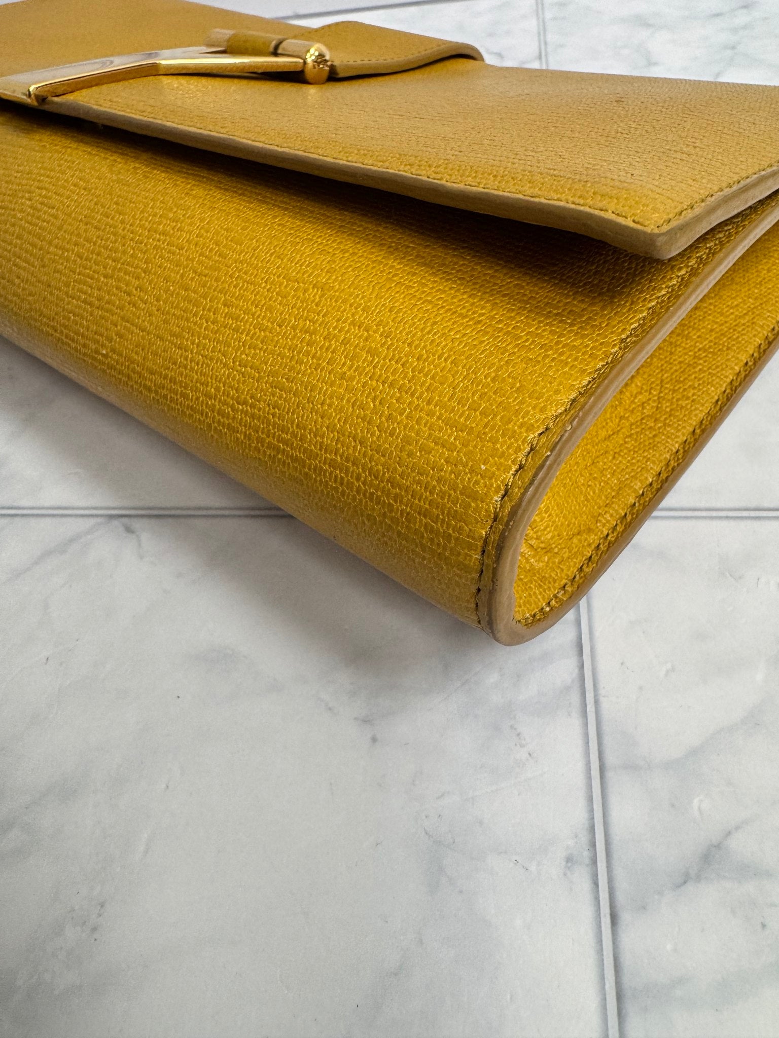 Saint Laurent YSL Yellow Grained Leather Chyc Y Clutch