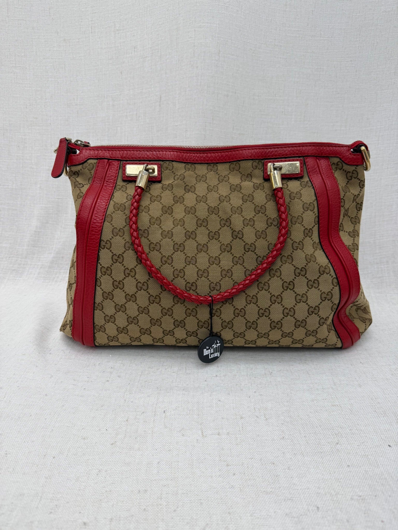 Gucci GG Canvas & Red Leather Bella Shoulder Tote