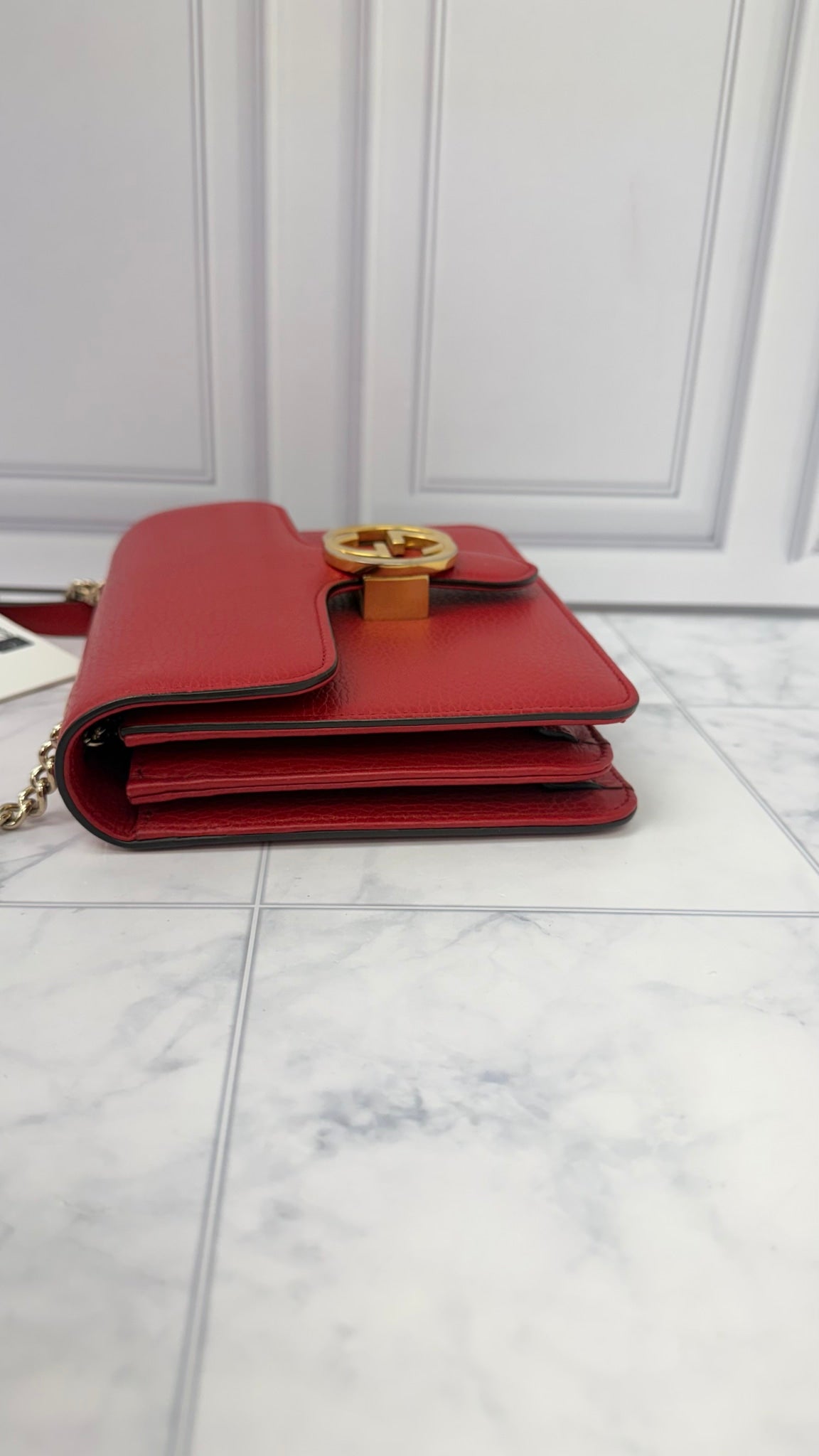 Gucci Red Grained Leather Interlocking G Small Crossbody Bag