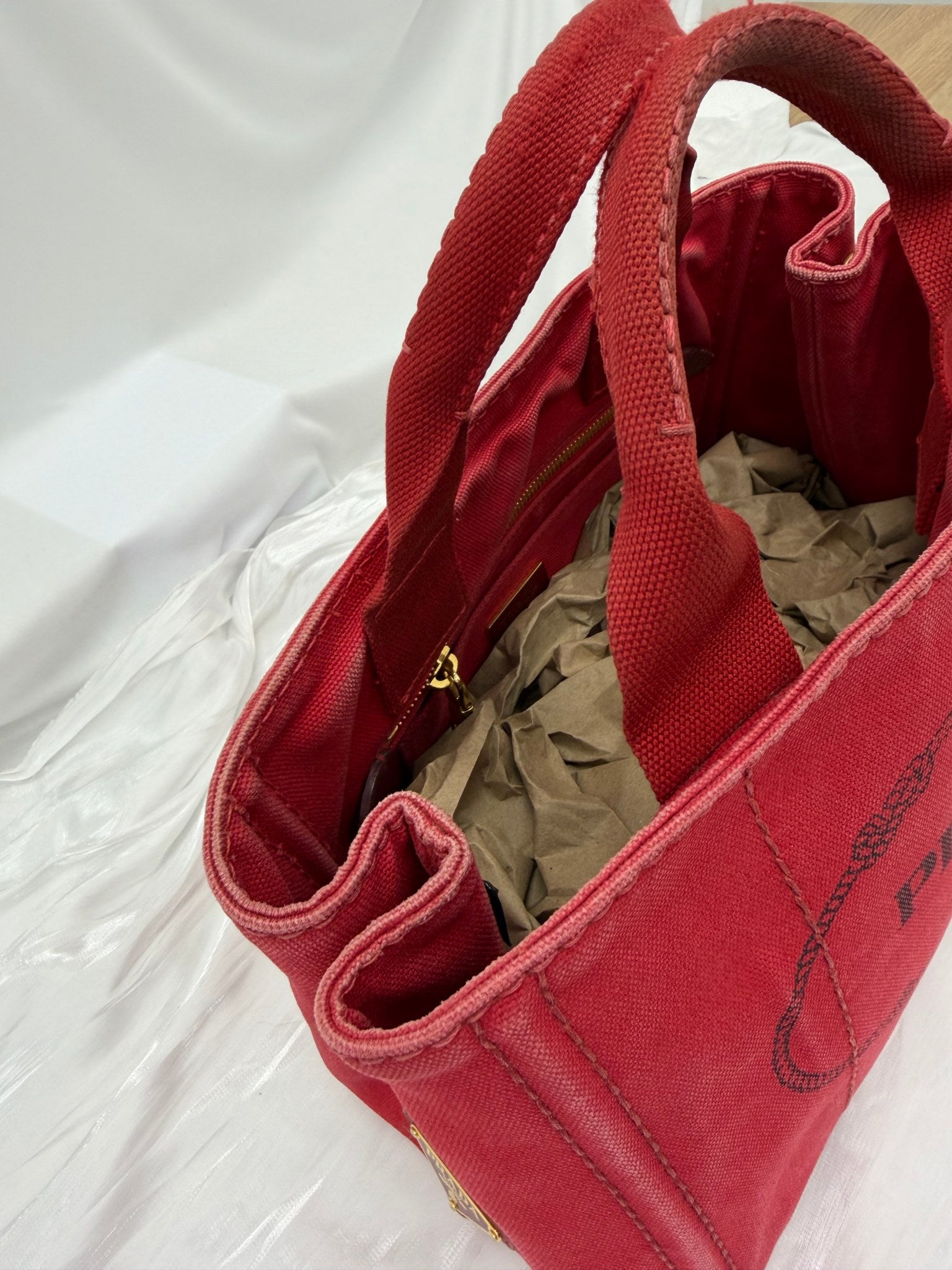 Prada Red Canvas Small Canapa Handbag