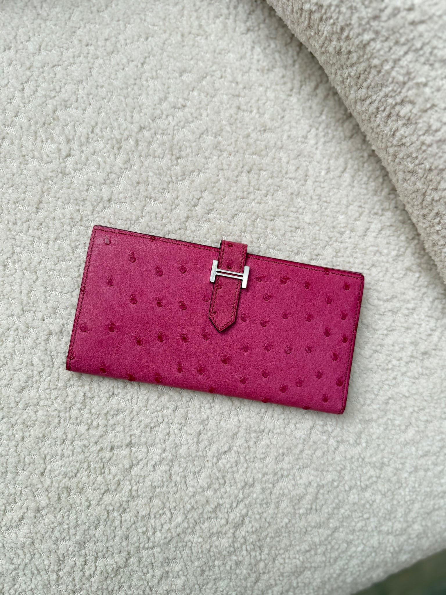 Hermes Pink Ostrich Bearn Wallet