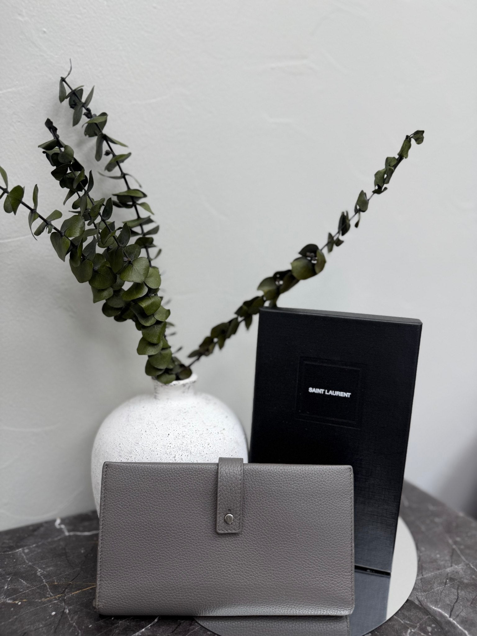 Saint Laurent YSL Grey Pebbled Leather Wallet