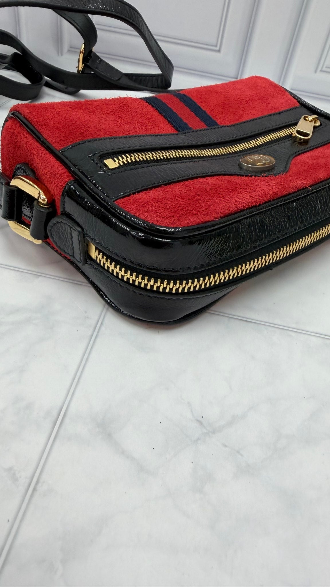 Gucci Red Suede Web Crossbody Bag