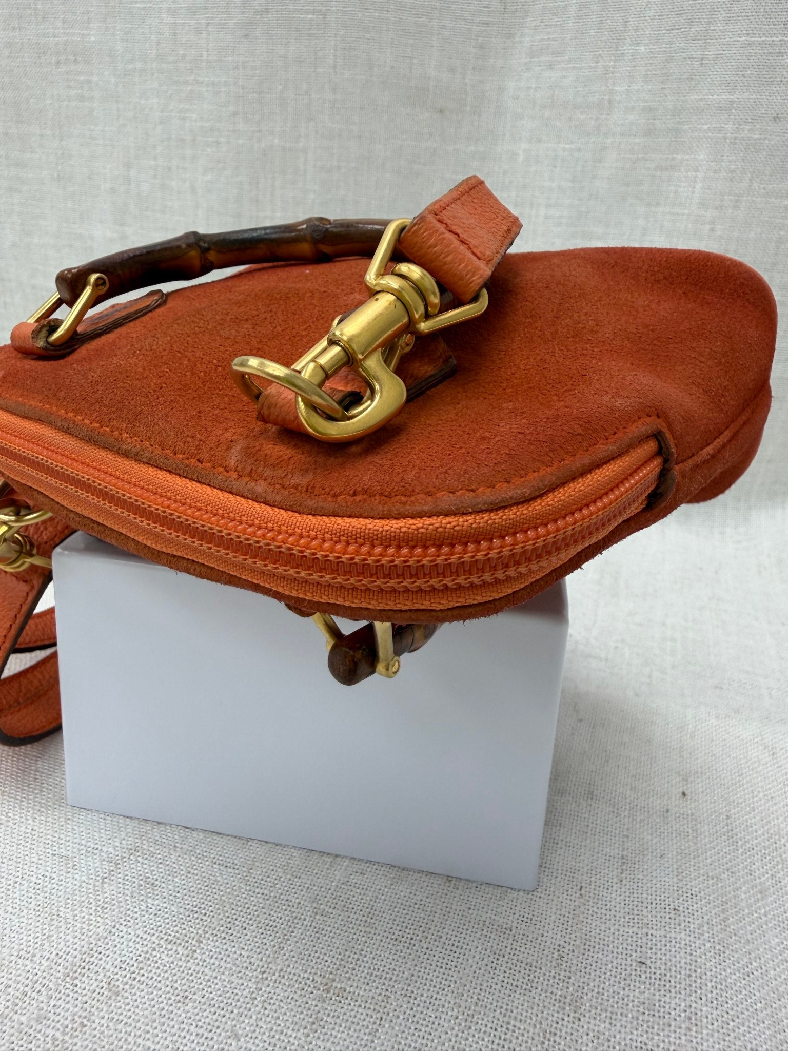 Gucci Orange Suede Bamboo Mini Dome 2way Bag