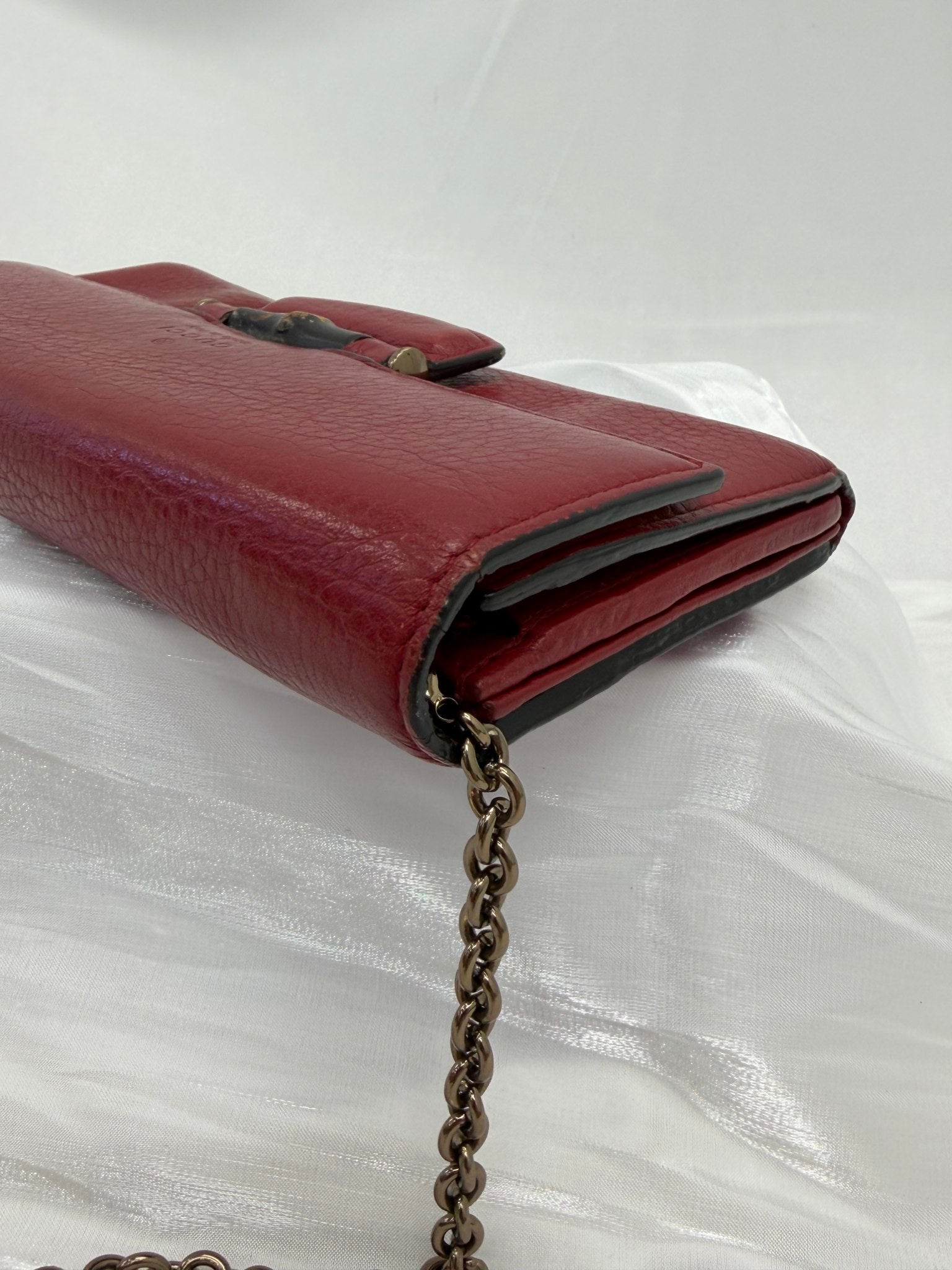 Gucci Red Leather Bamboo Wallet on a Chain