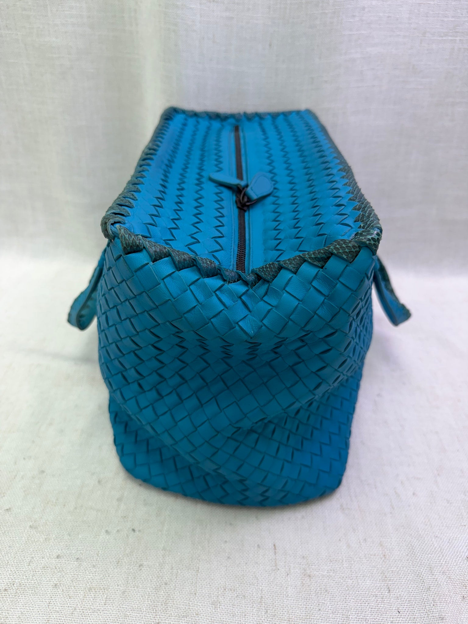 Bottega Veneta Turquoise Intrecciato Leather & Python Large Brick Tote Bag