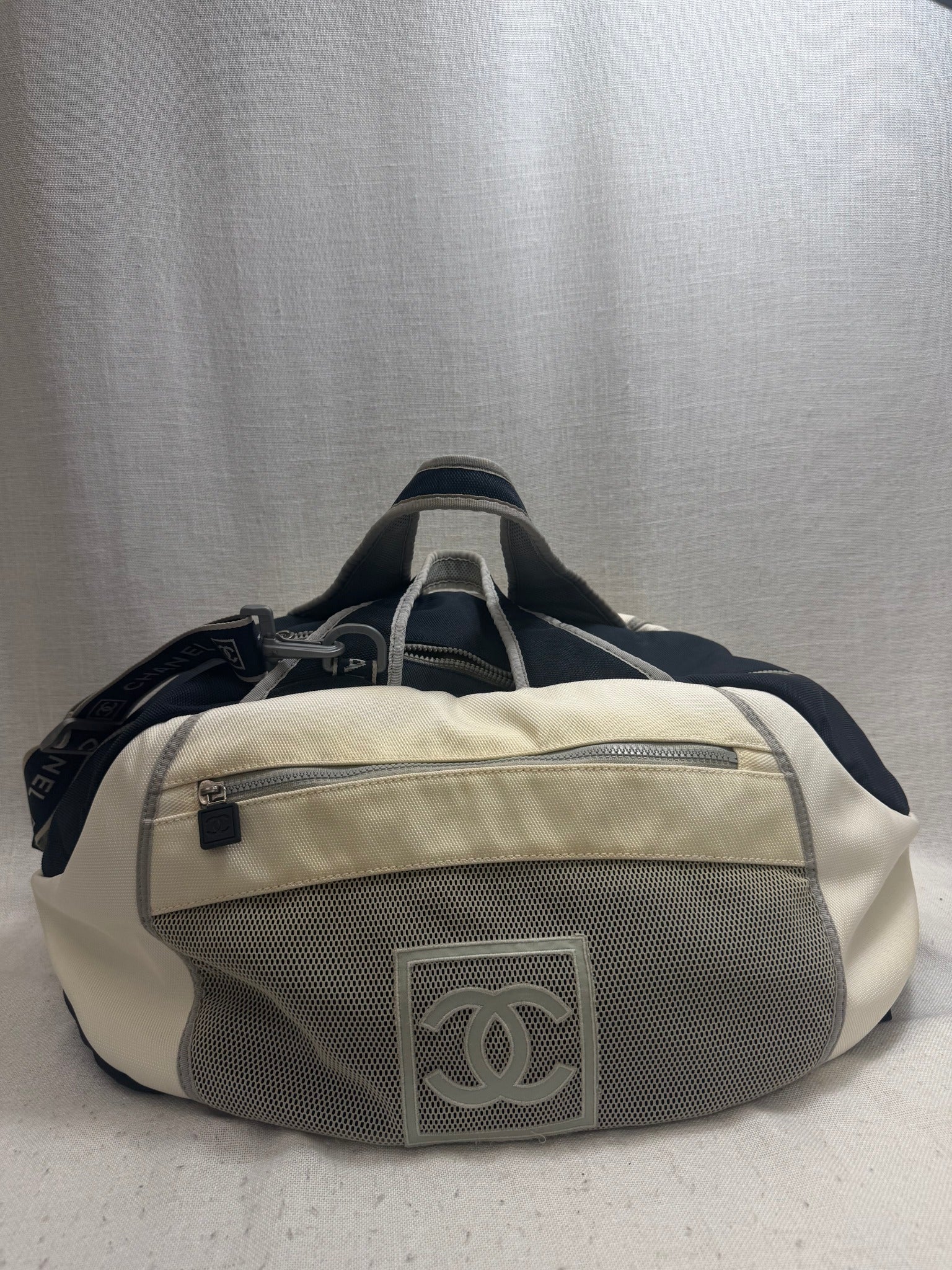Chanel White And Blue Nylon Sport Line Boston Bag
