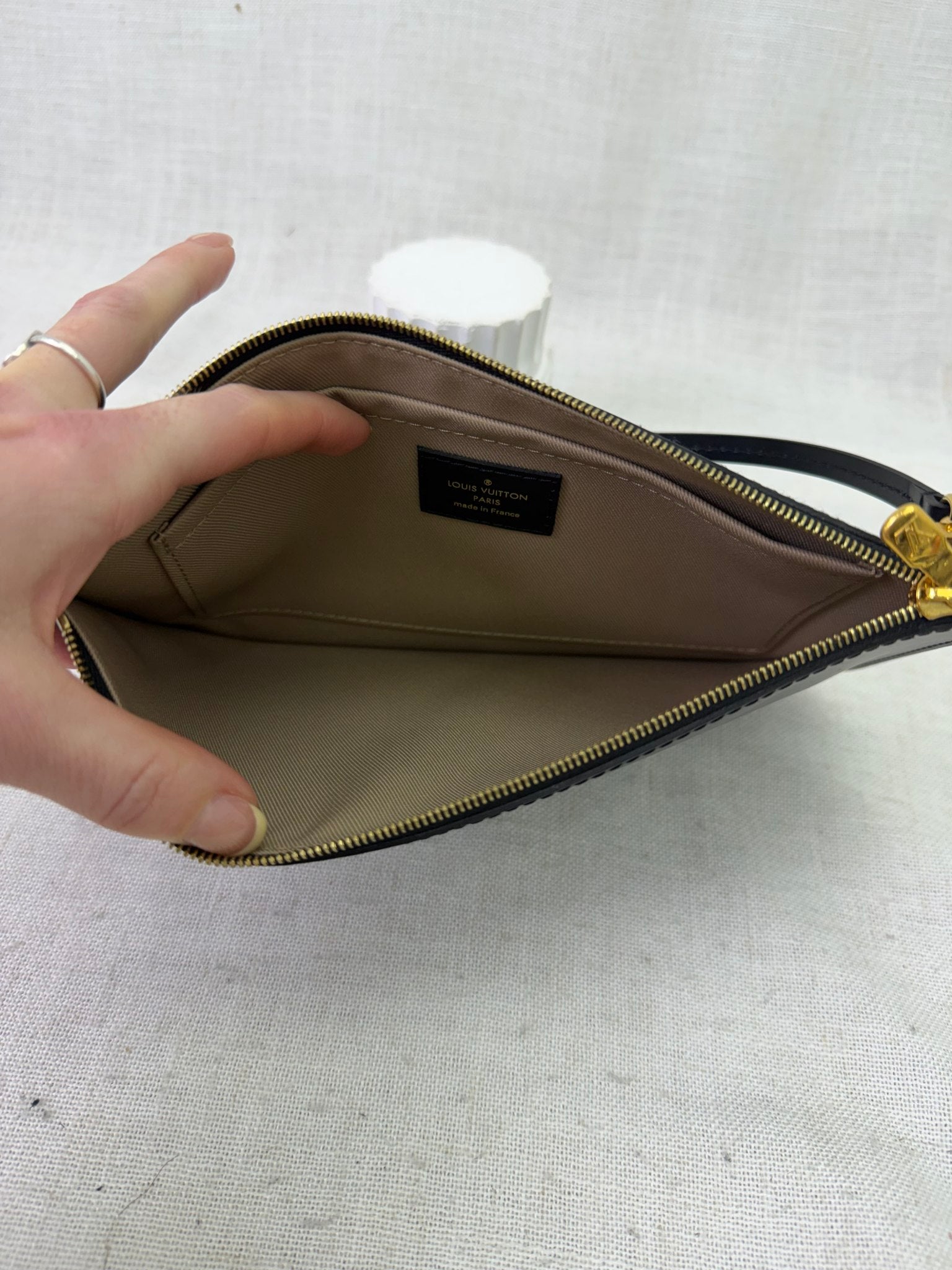 Louis Vuitton Black Leather Neverfull Pouch
