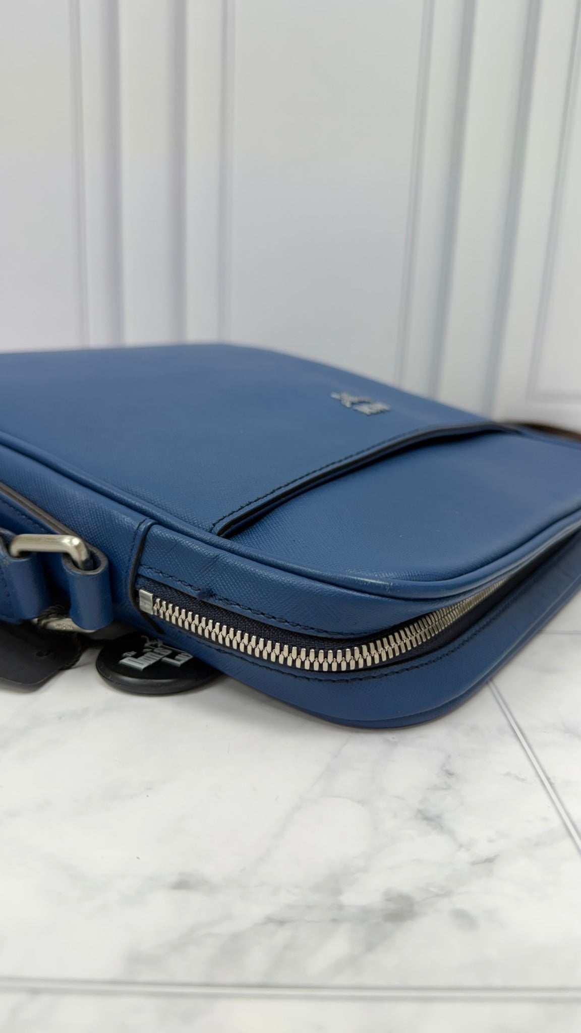 MCM Blue Leather Messenger Bag