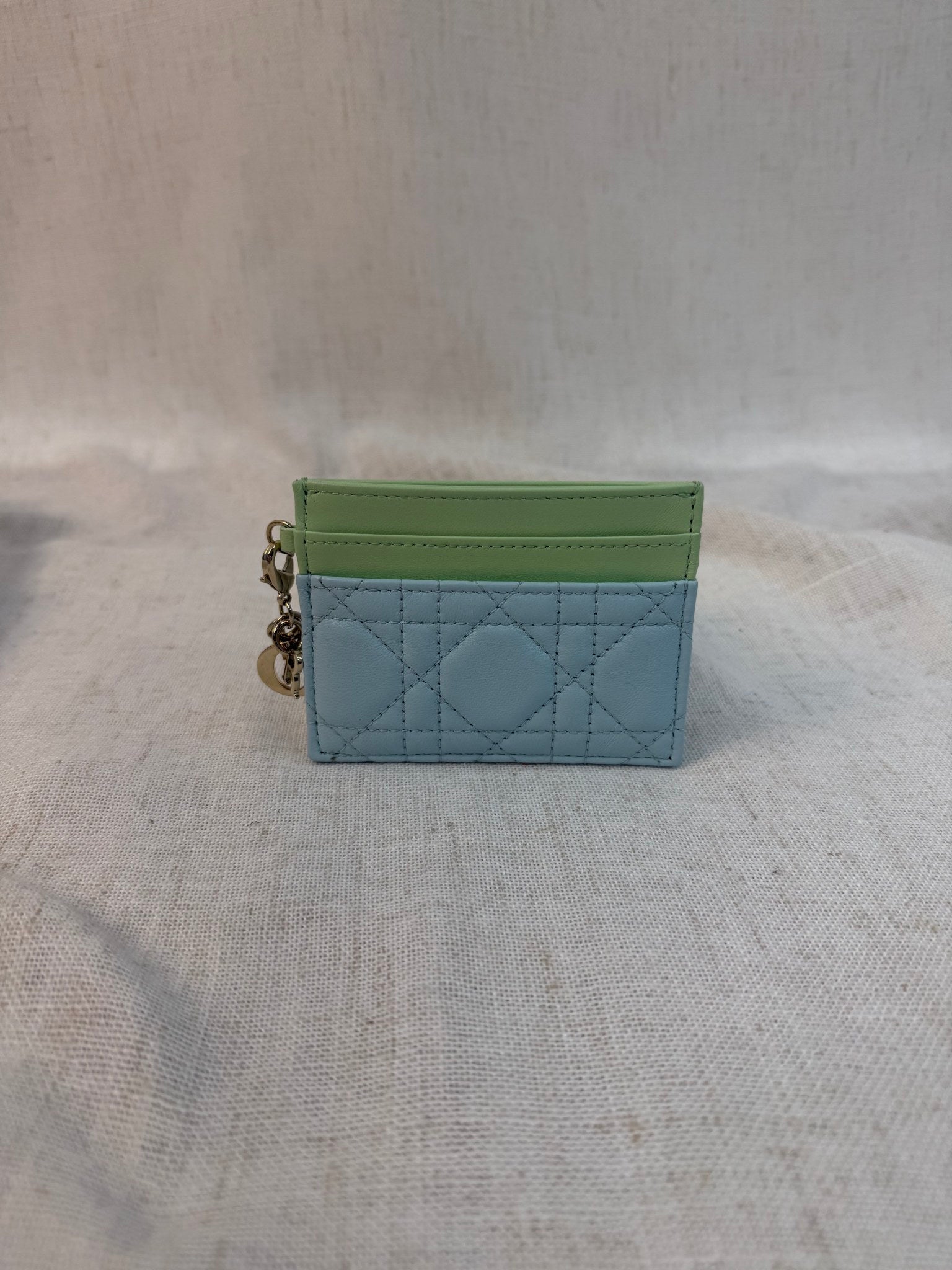 Christian Dior Green And Blue Leather Lady Dior Card Case