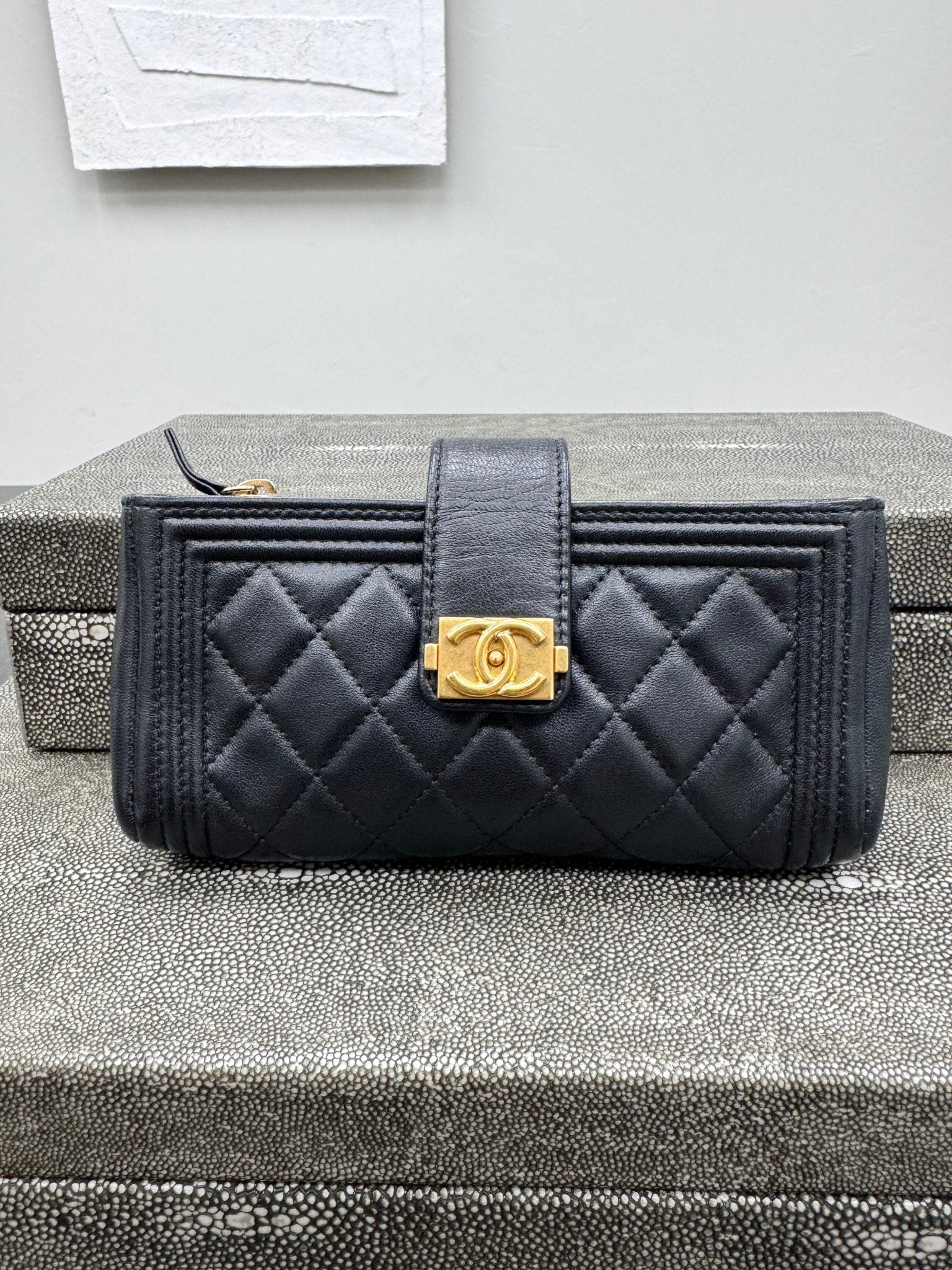Chanel Black Quilted Leather Boy Clutch