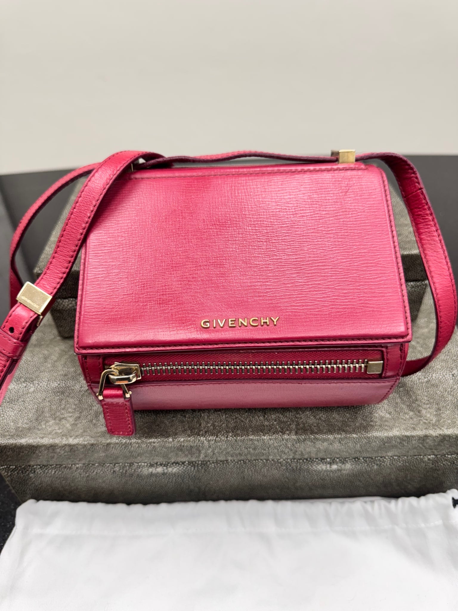 Givenchy Burgundy Leather Pandora Box Mini Crossbody Bag