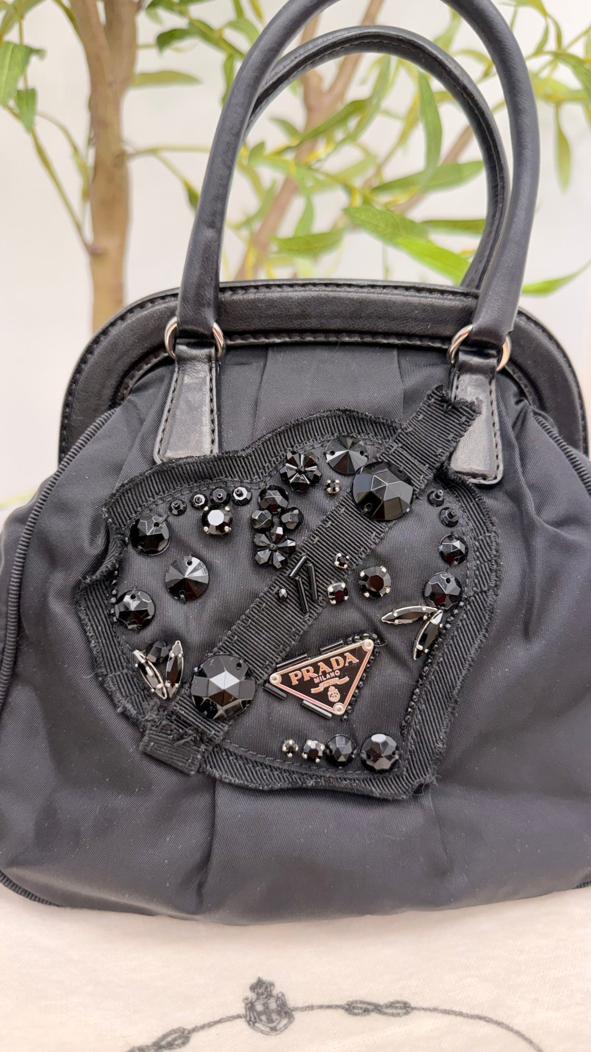 Prada Heart Nylon Bijou Black Mini Hand Bag
