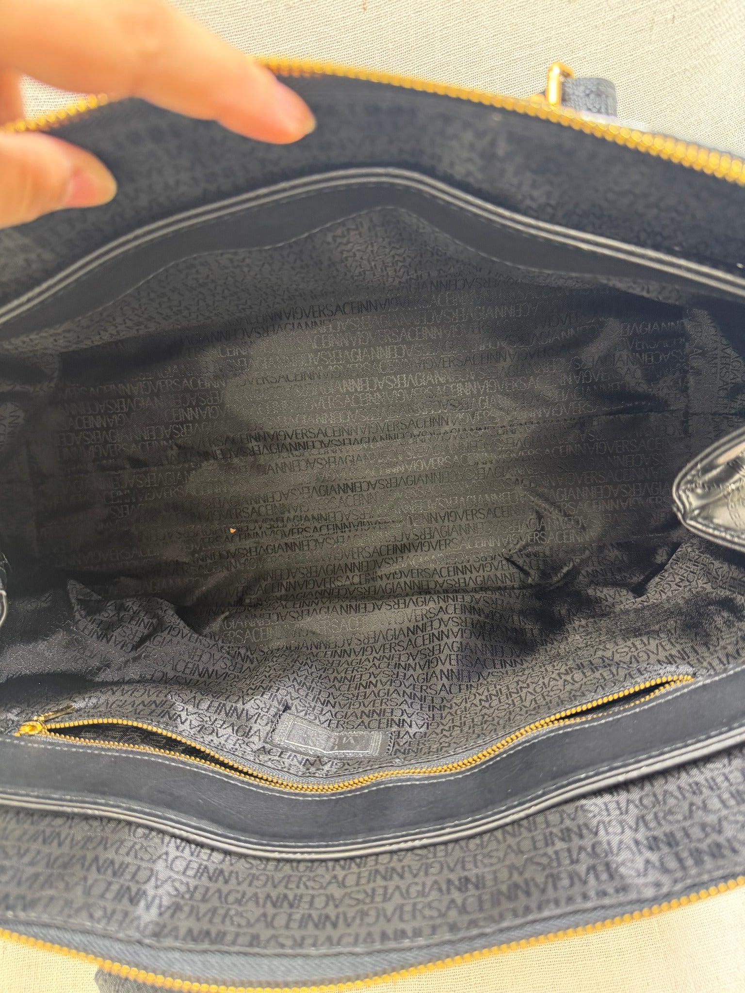 Versace Black Leather Sunburst Boston Bag