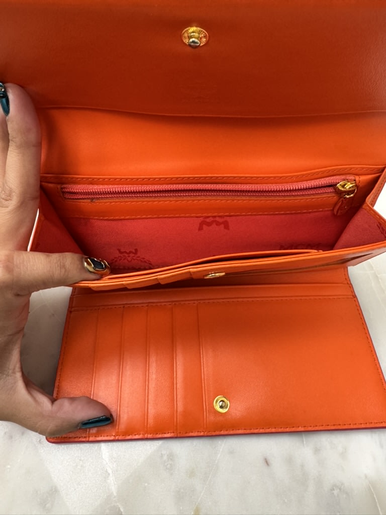 MCM Hot Pink Saffiano Leather Trifold Long Wallet