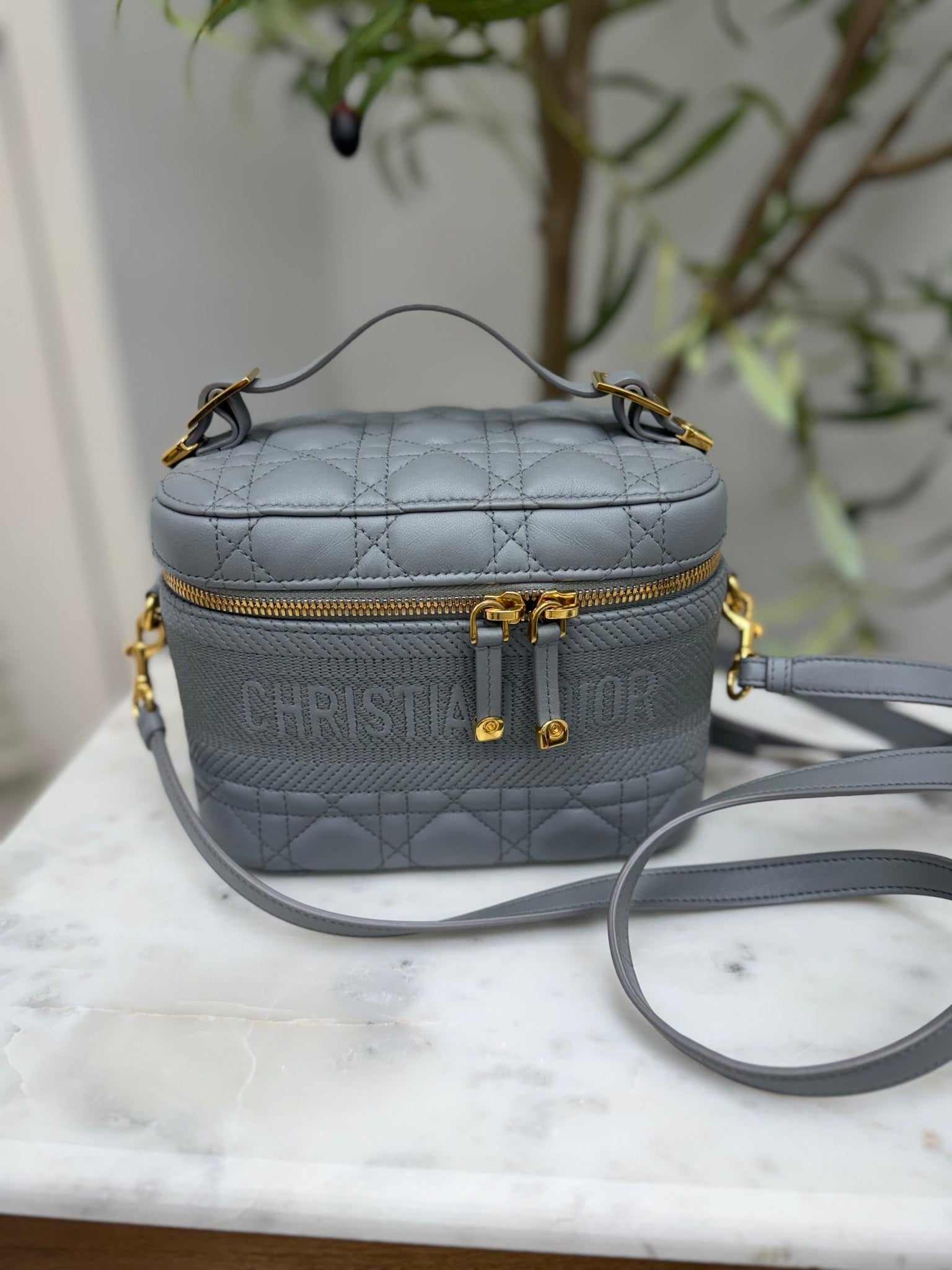 Christian Dior Grey Cannage Quilted Lambskin Small DiorTravel Vanity Case
