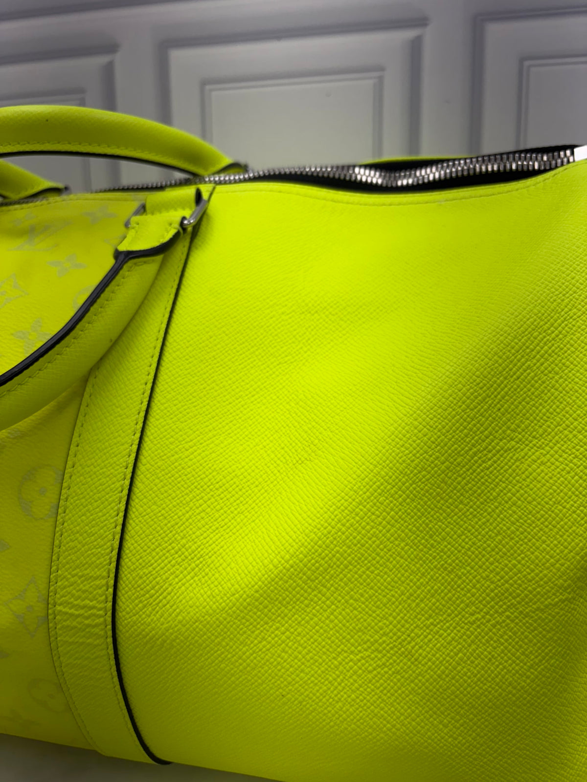 Louis Vuitton Neon Yellow Leather Taigarama Keepall Bandouliére 50