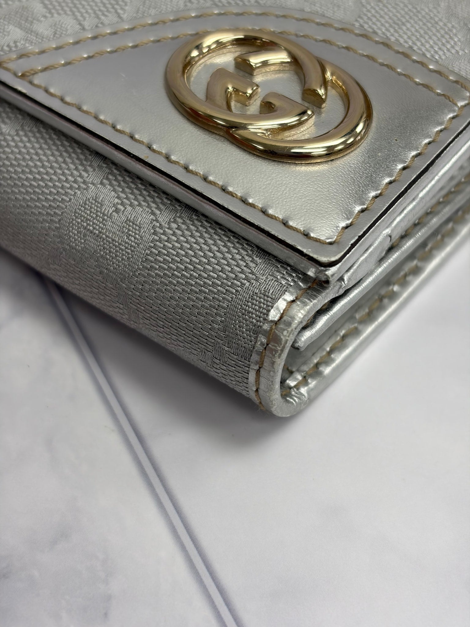 Gucci Silver GG Canvas Long Wallet