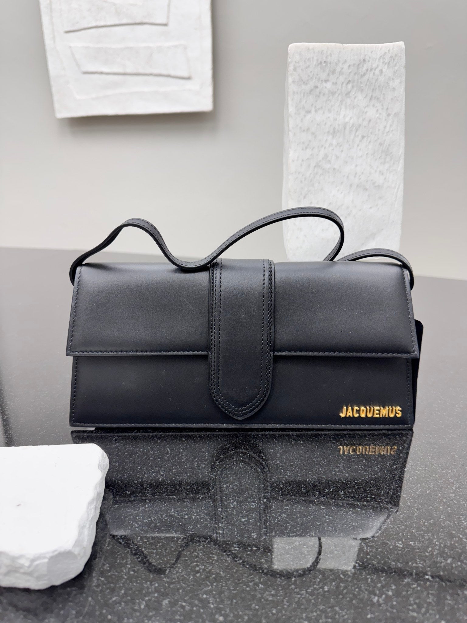 LIKE NEW - Jacquemus Black Leather Le Bambino Long Shoulder Bag