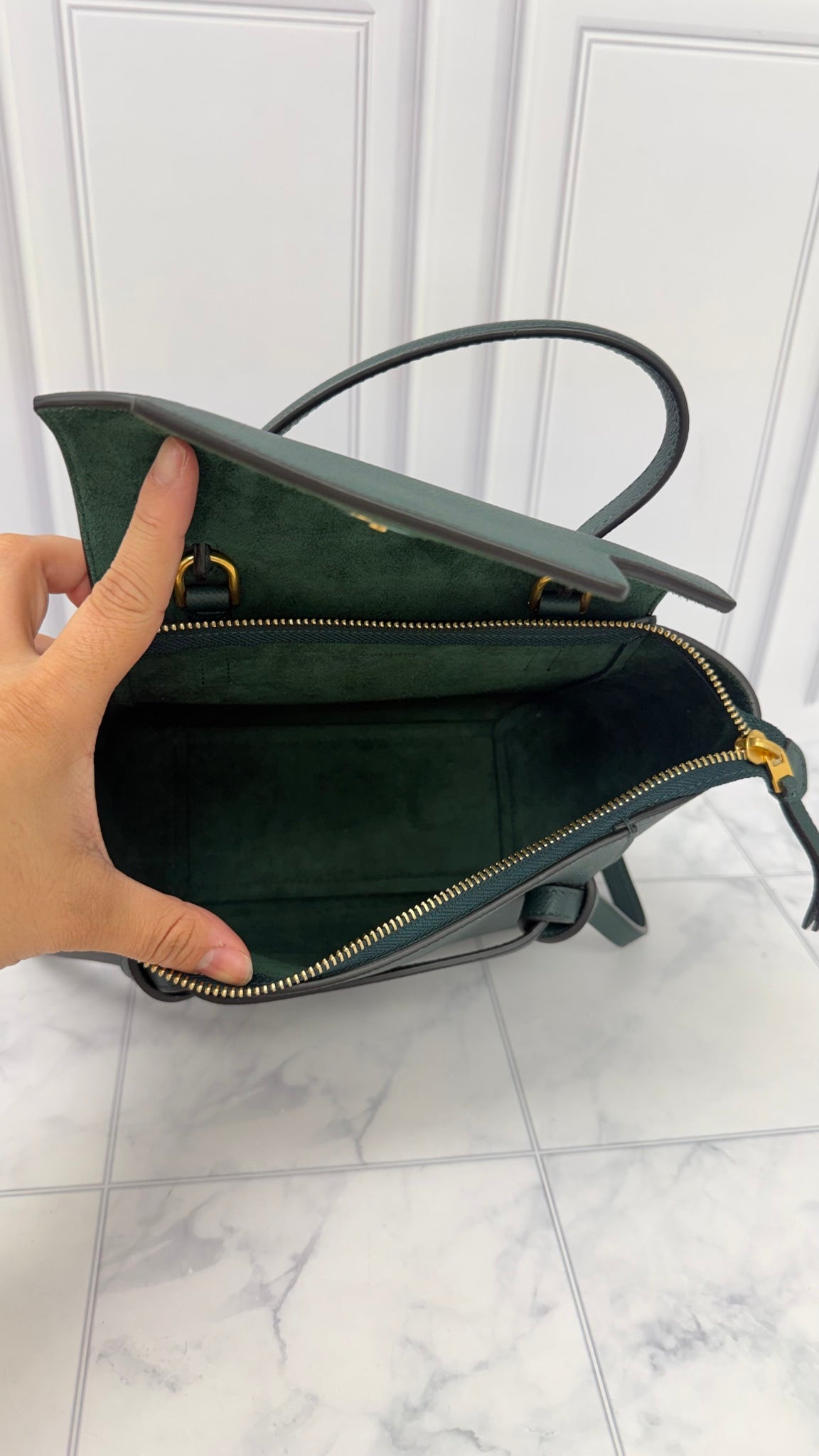 Celine Green Grained Leather Nano Belt Bag