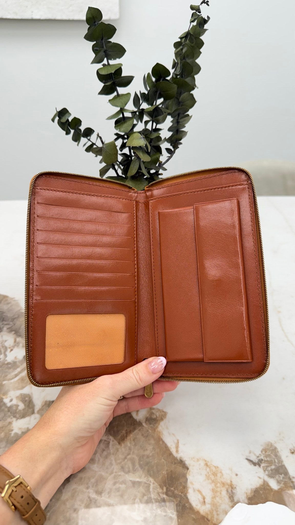MCM Cognac Visetos Leather Zippy Wallet