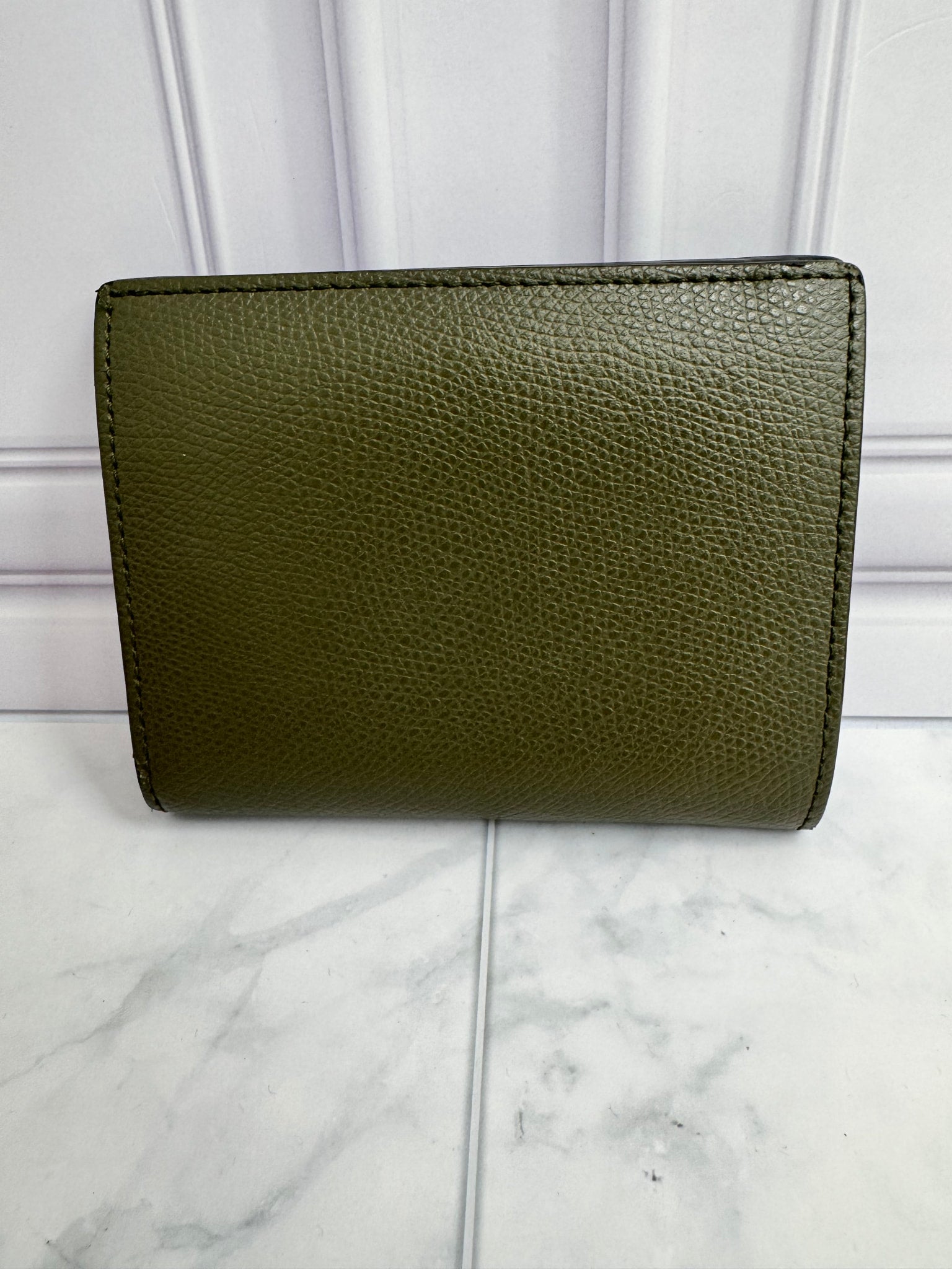 Fendi Olive Green Grained Leather Bifold Compact Wallet