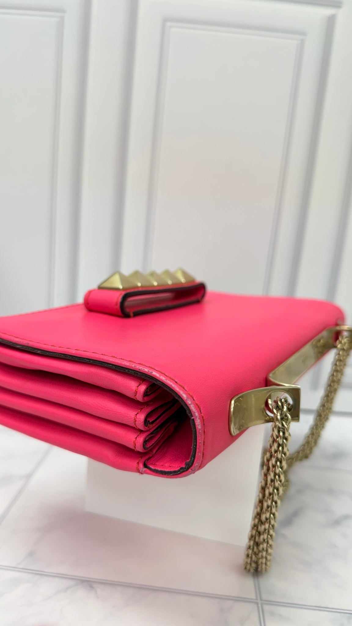Valentino Neon Pink Leather Rockstud Shoulder Bag