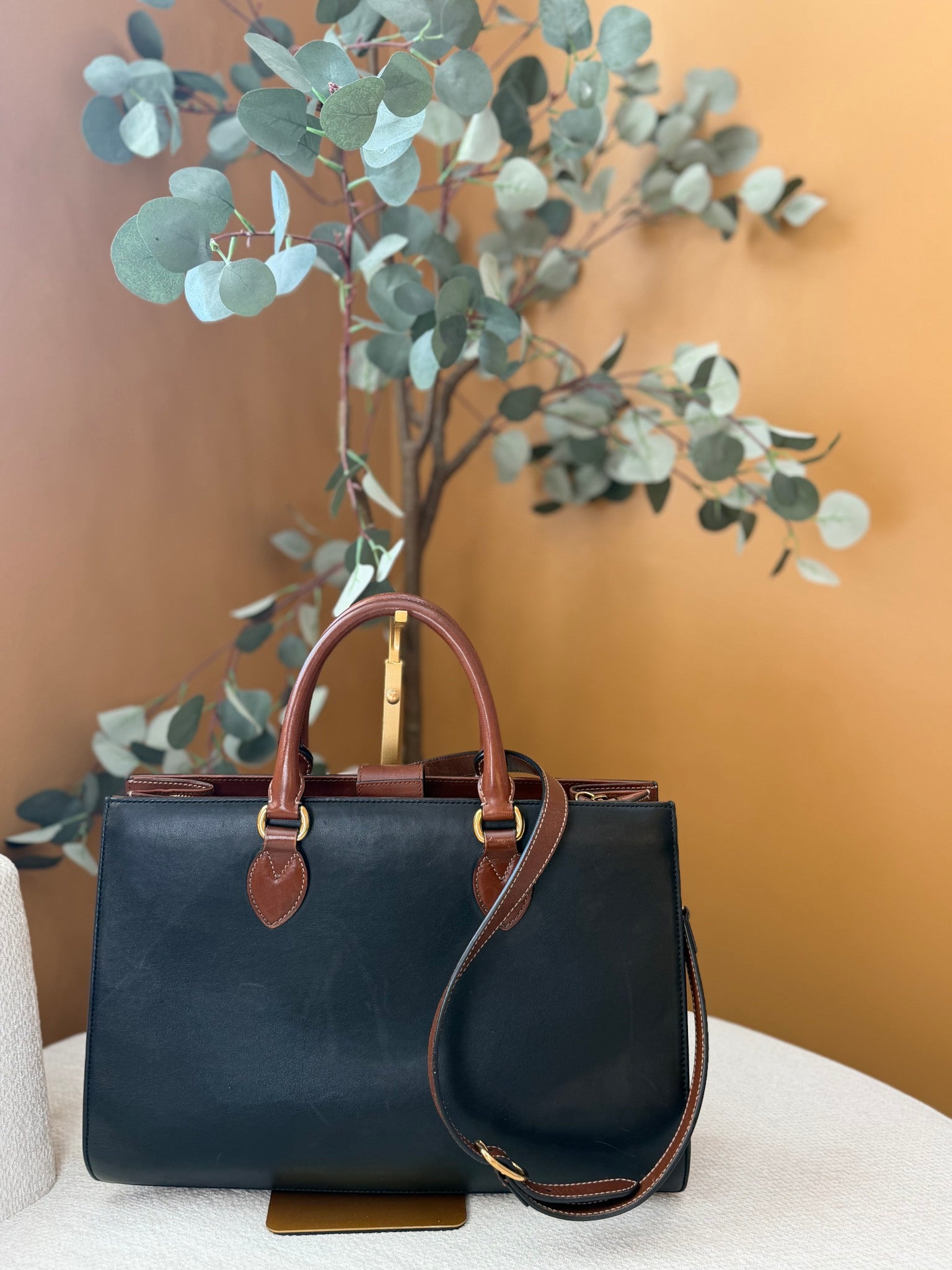 Gucci Black and Brown Leather Tote Bag
