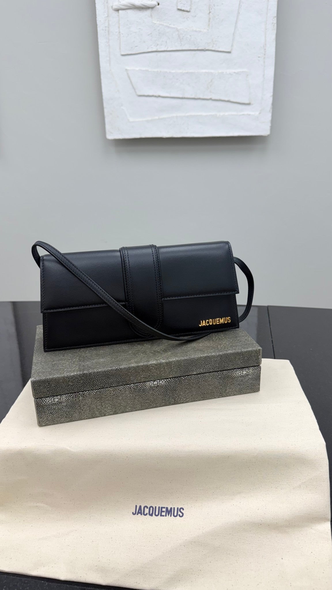 BRAND NEW - Jacquemus Black Leather Le Bambino Long Shoulder Bag