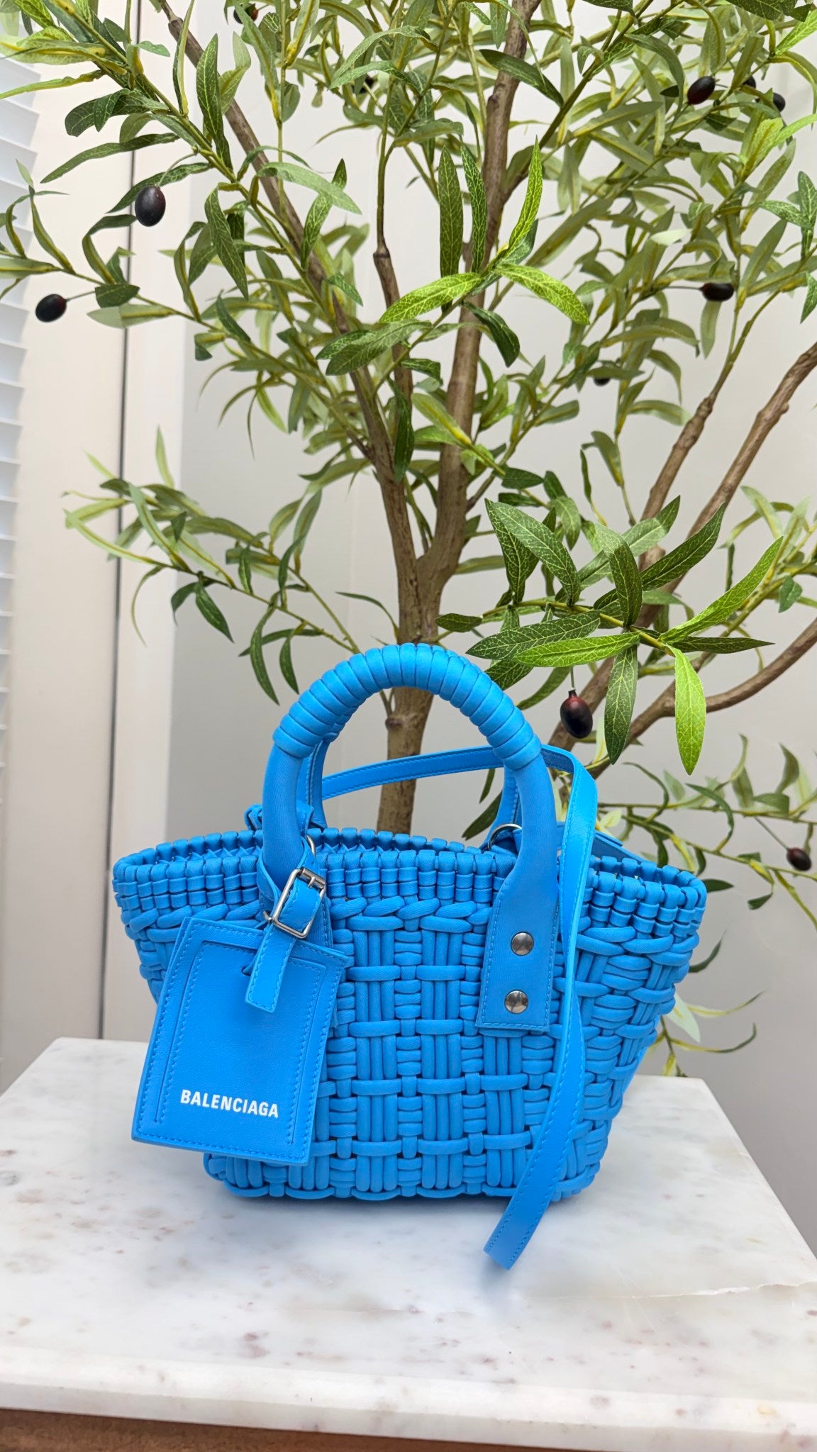 Balenciaga Blue Nylon Bistro XXS Basket Tote Bag
