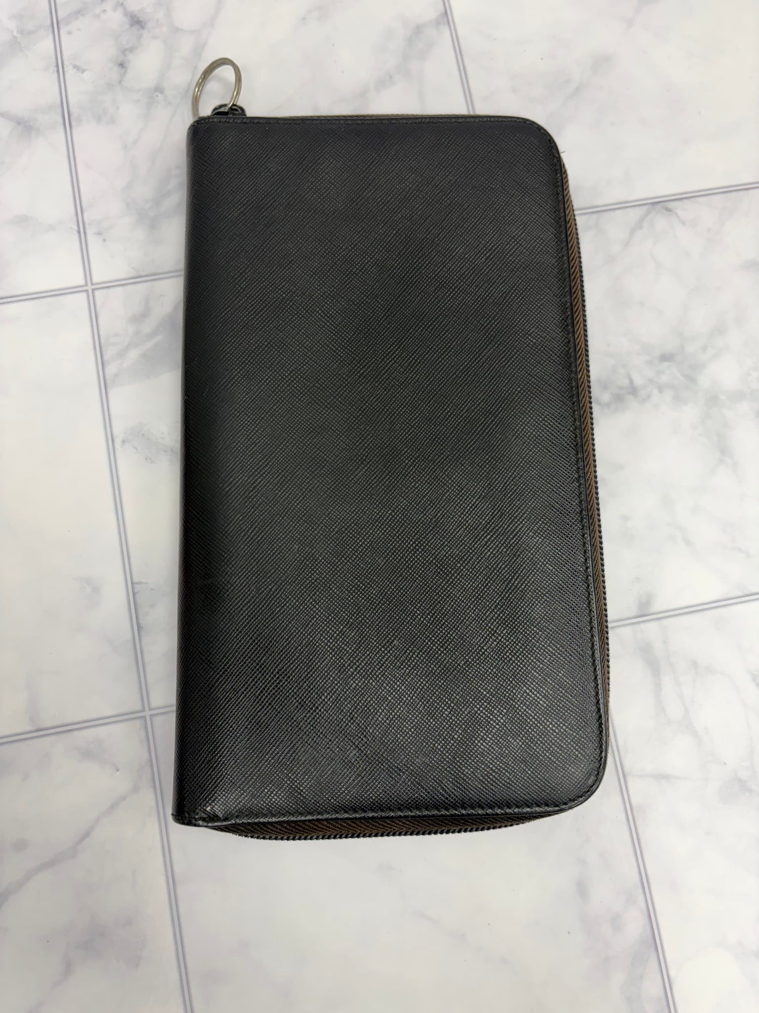 Prada Black Saffiano Leather Travel Wallet