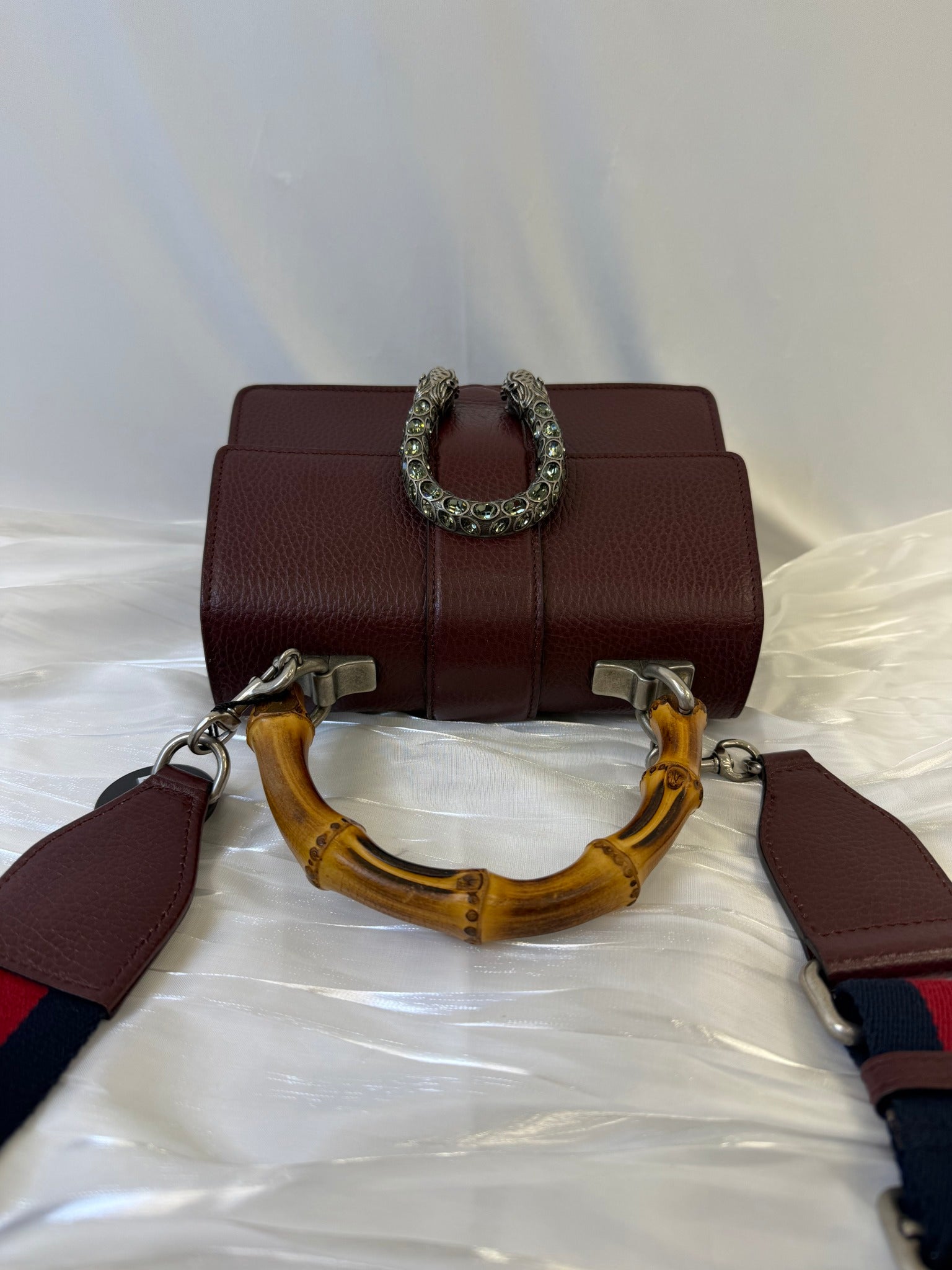 Gucci Burgundy Leather Dionysus Bamboo Top Handle Bag