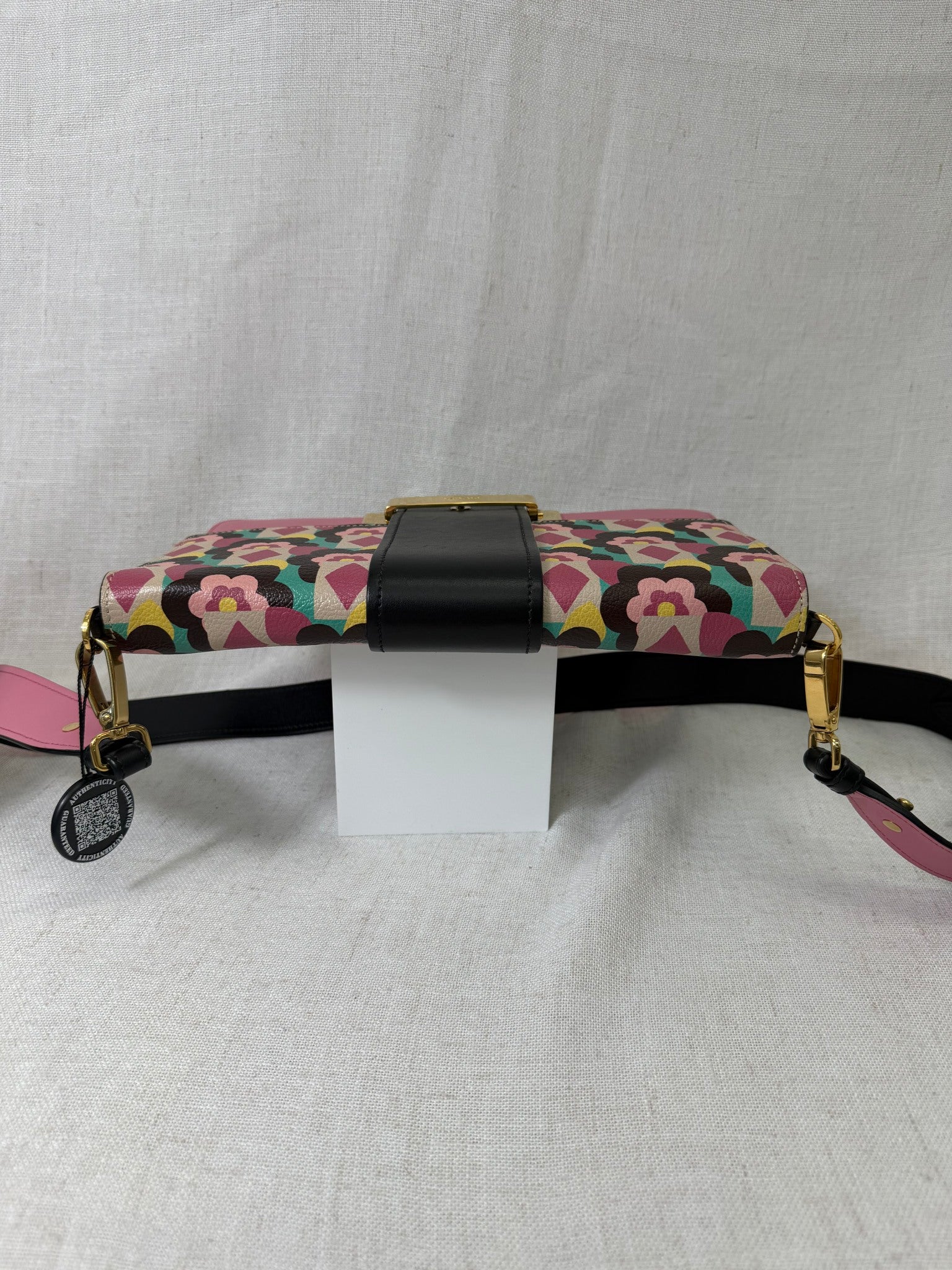 Prada Pink Floral Leather Plex Ribbon Shoulder Bag
